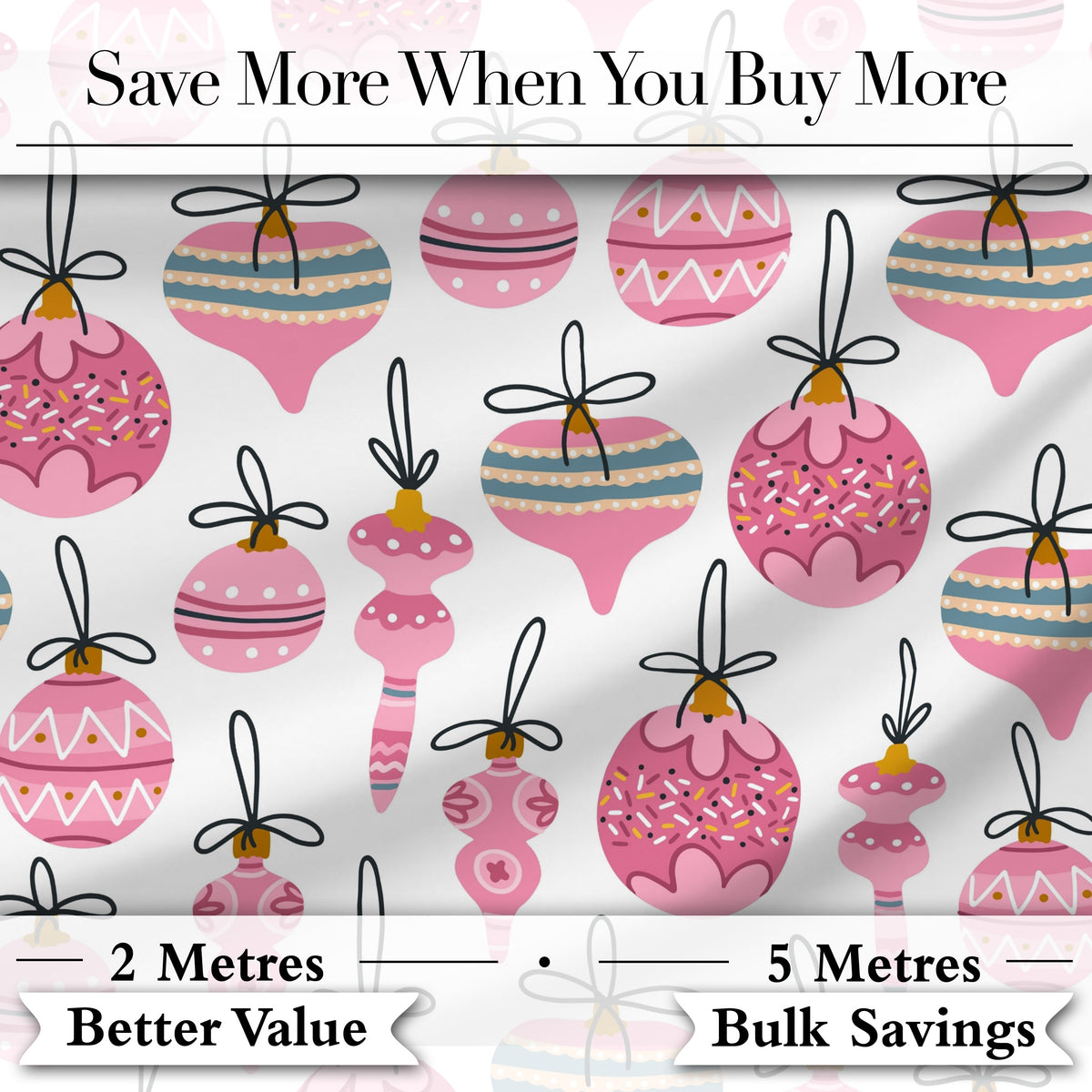 Cute Pink Christmas Baubles Ornament Seamless Pattern Digital Print Fabric by the Metre UK Sewing Quilting Textile