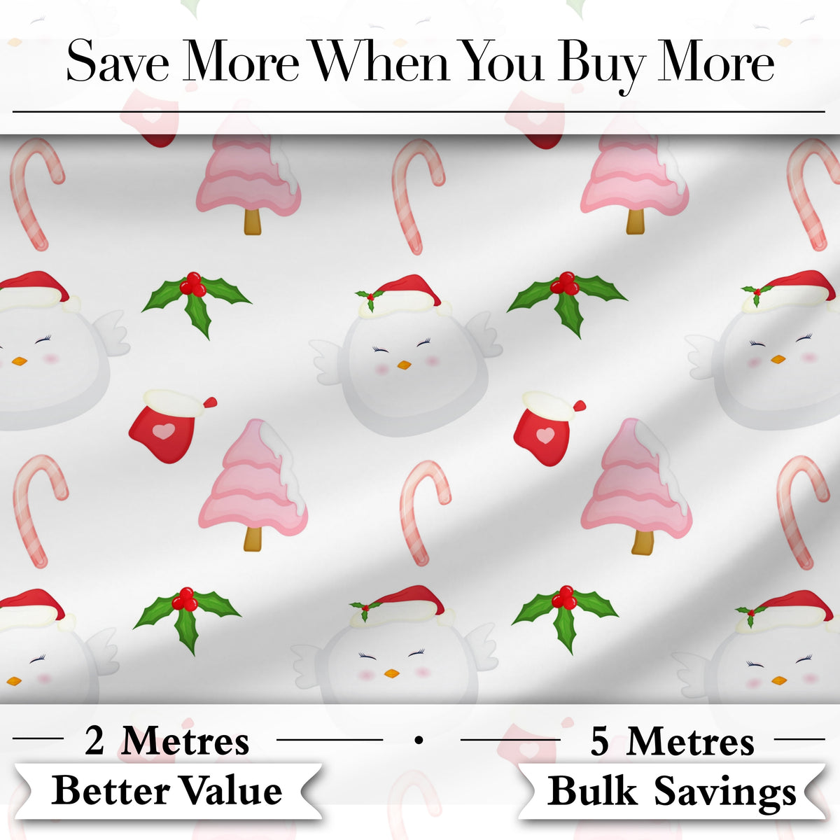Cute Christmas Dove Holly Candy Cane Seamless Pattern Digital Print Fabric by the Metre UK Sewing Quilting Textile