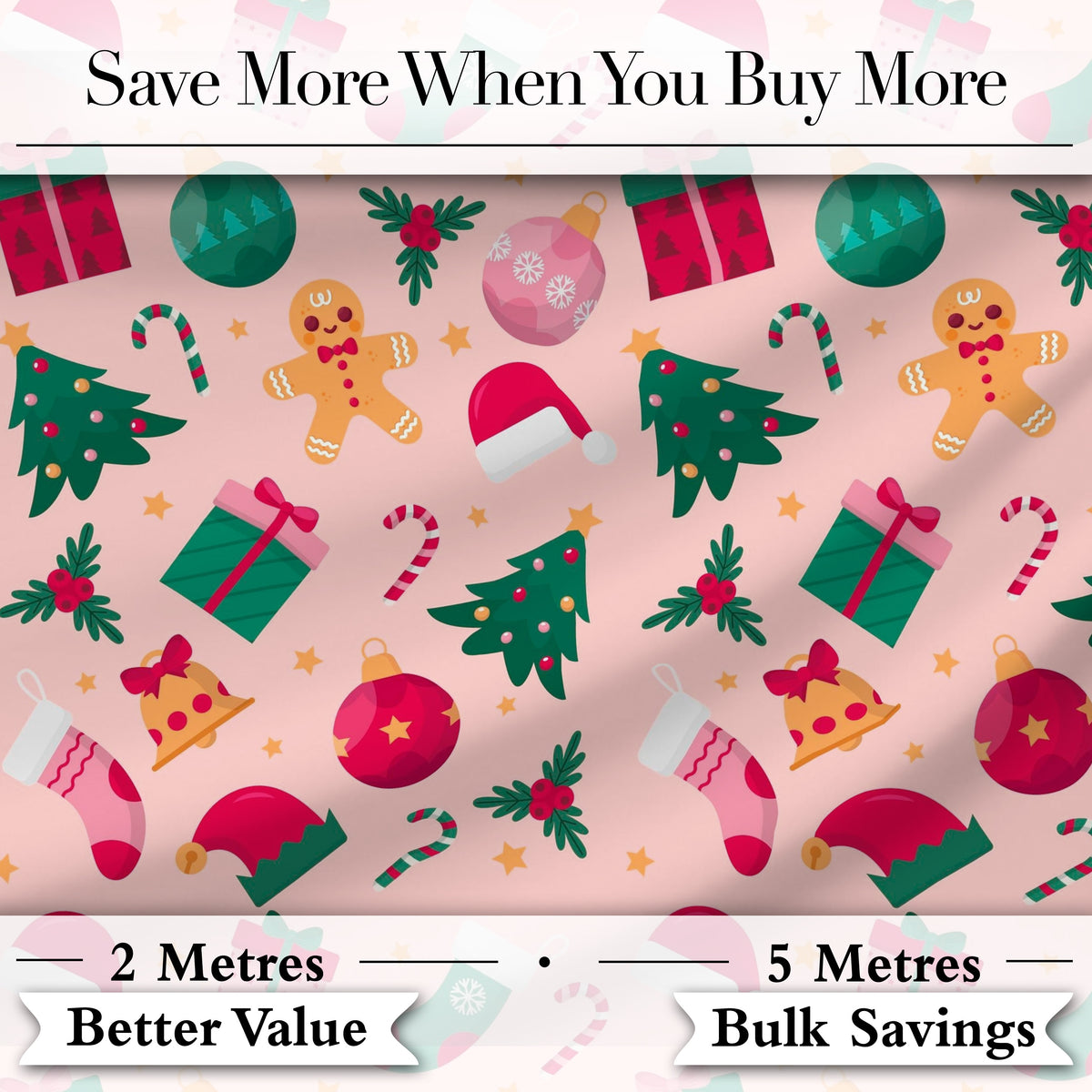 Cute Gingerbread Candy Cane Christmas Seamless Pattern Digital Print Fabric by the Metre UK Sewing Quilting Textile
