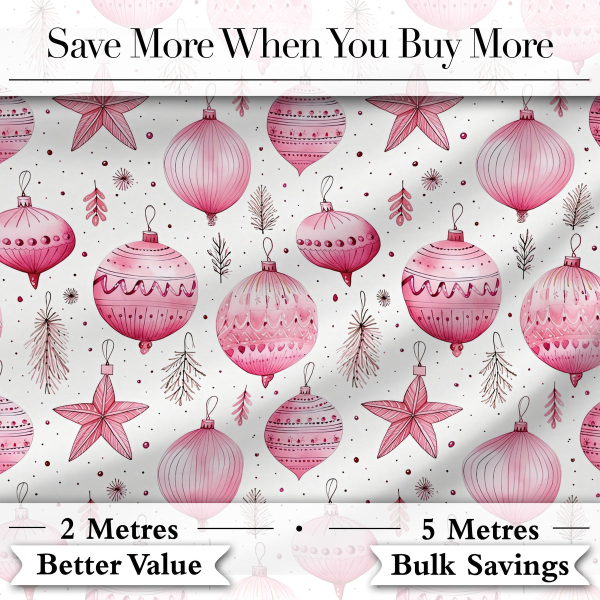 Watercolor Pink Baubles Star Ornament Seamless Pattern Digital Print Fabric by the Metre UK Sewing Quilting Textile