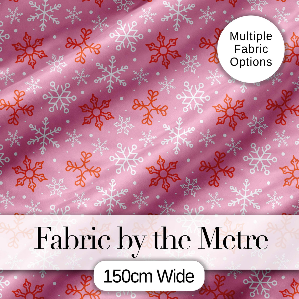 Pink Red White Snowflake Winter Seamless Pattern Digital Print Fabric by the Metre UK Sewing Quilting Textile