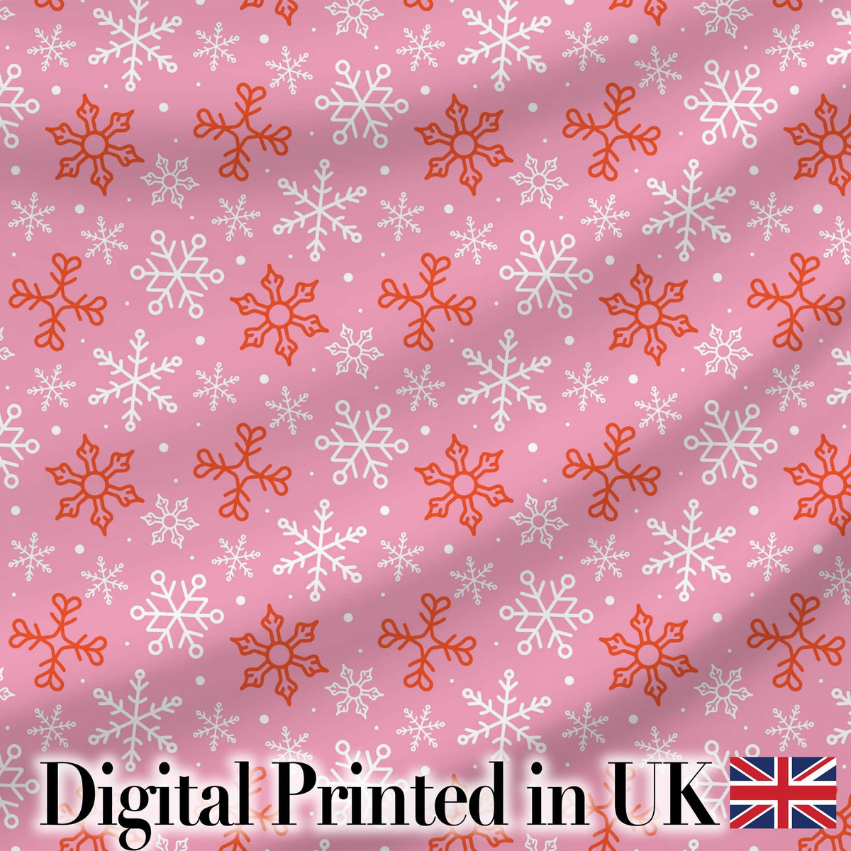 Pink Red White Snowflake Winter Seamless Pattern Digital Print Fabric by the Metre UK Sewing Quilting Textile