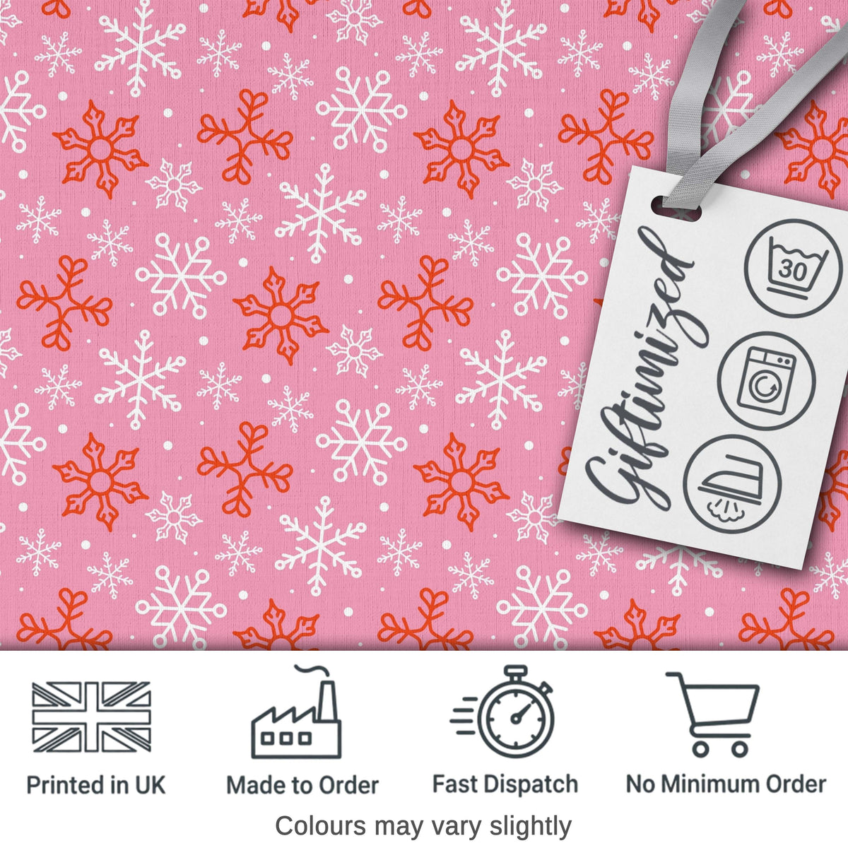 Pink Red White Snowflake Winter Seamless Pattern Digital Print Fabric by the Metre UK Sewing Quilting Textile