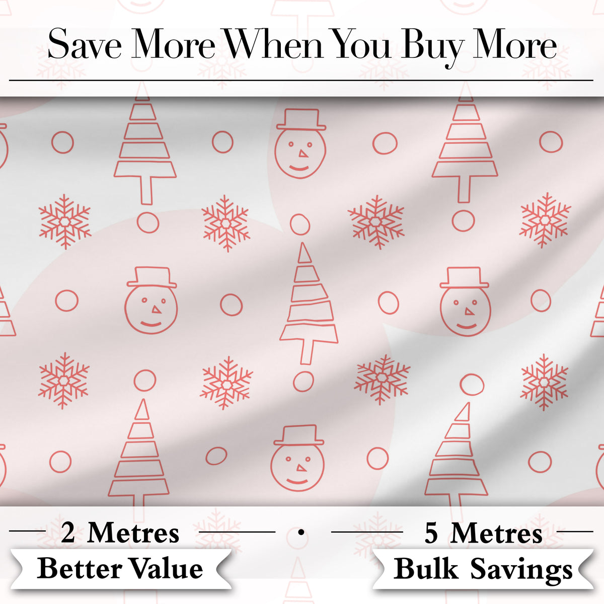 Minimal Line Christmas Tree Snowflake Snowman Seamless Pattern Digital Print Fabric by the Metre UK Sewing Quilting Textile