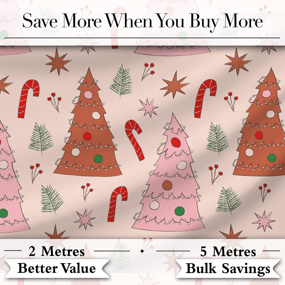 Scandinavian Christmas Tree Candy Cane Star Seamless Pattern Digital Print Fabric by the Metre UK Sewing Quilting Textile