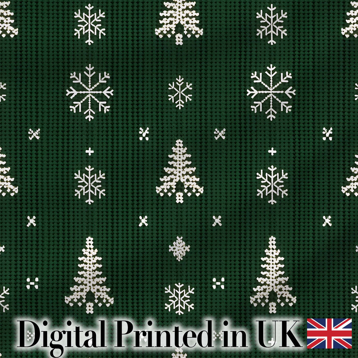Knitted Style Snowflake Christmas Tree Seamless Pattern Digital Print Fabric by the Metre UK Sewing Quilting Textile