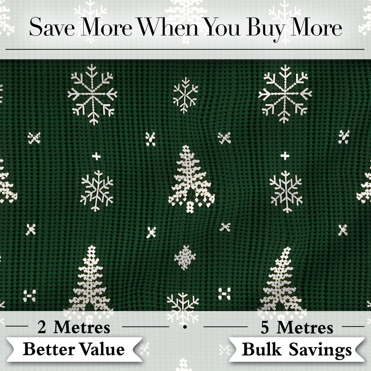 Knitted Style Snowflake Christmas Tree Seamless Pattern Digital Print Fabric by the Metre UK Sewing Quilting Textile