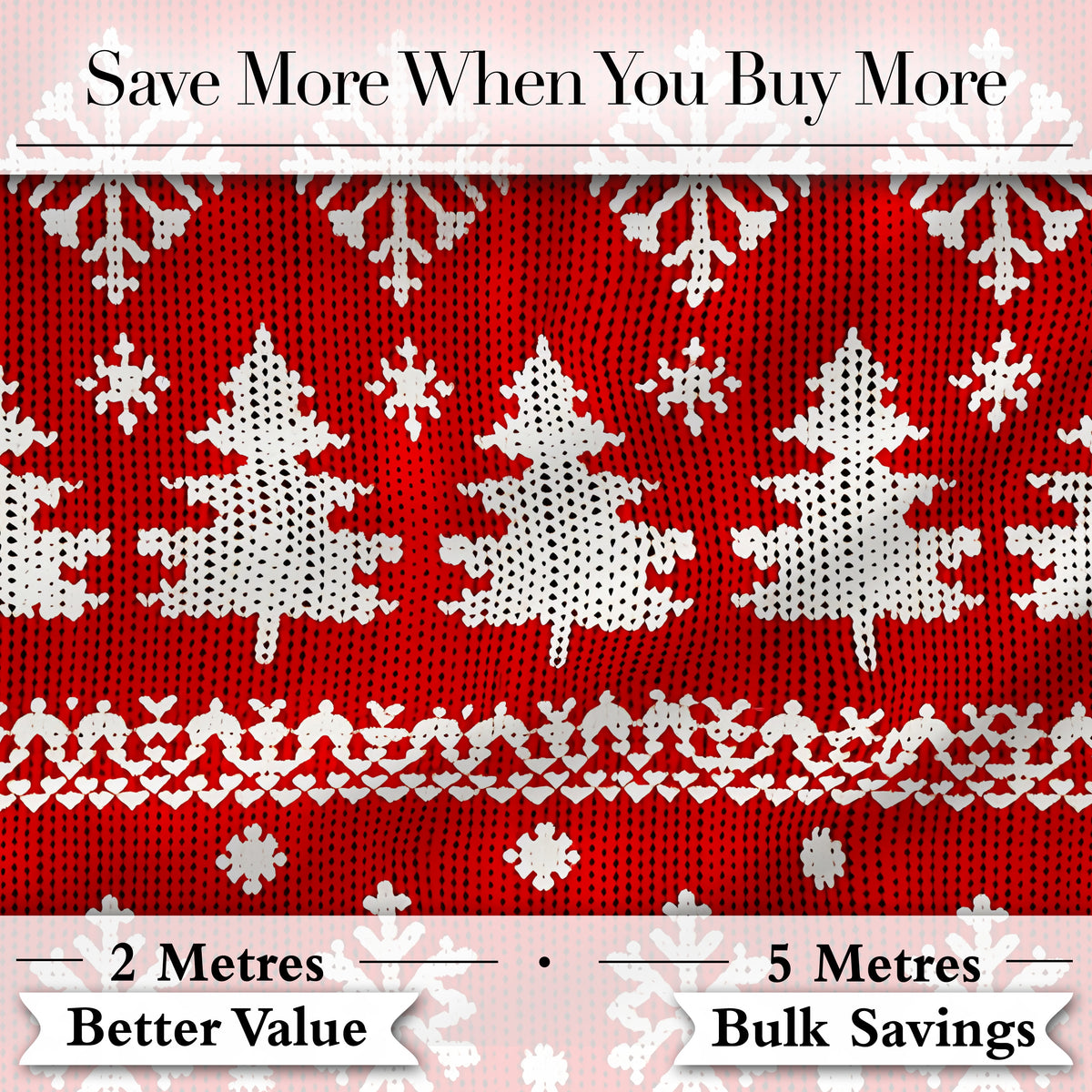 Knitted Red Christmas Snowflake Tree Seamless Pattern Digital Print Fabric by the Metre UK Sewing Quilting Textile