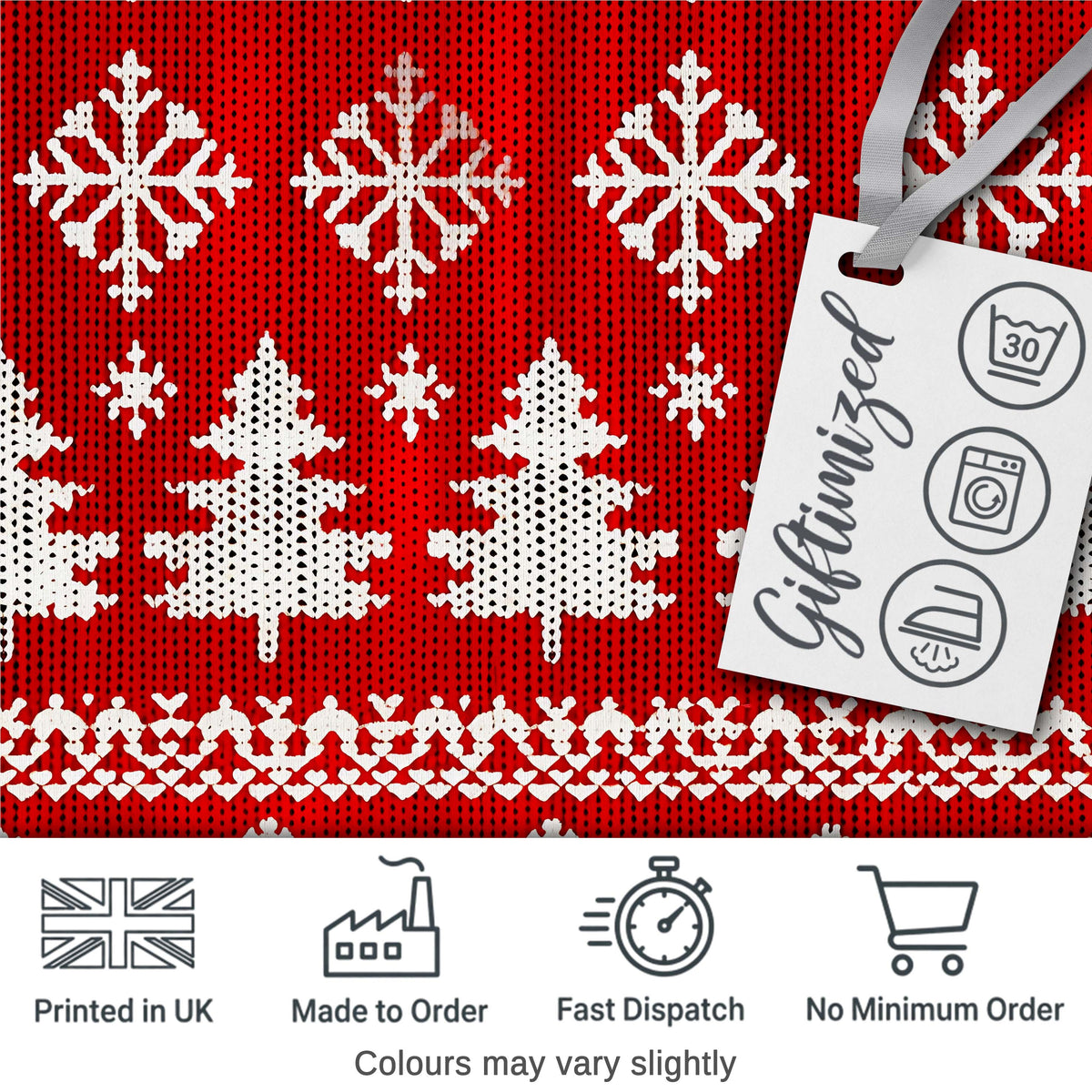 Knitted Red Christmas Snowflake Tree Seamless Pattern Digital Print Fabric by the Metre UK Sewing Quilting Textile