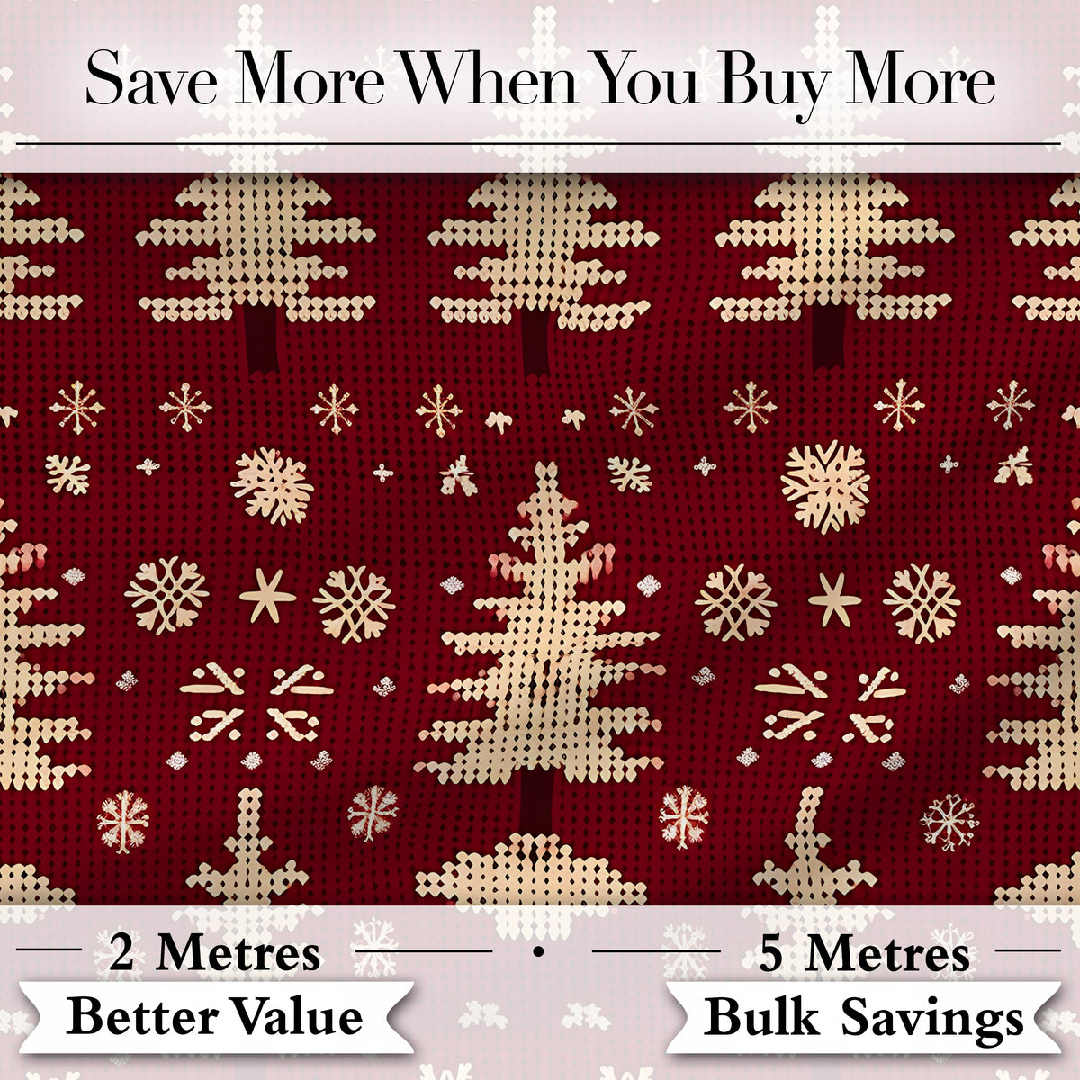 Vintage Knitted Christmas Tree Snowflake Seamless Pattern Digital Print Fabric by the Metre UK Sewing Quilting Textile