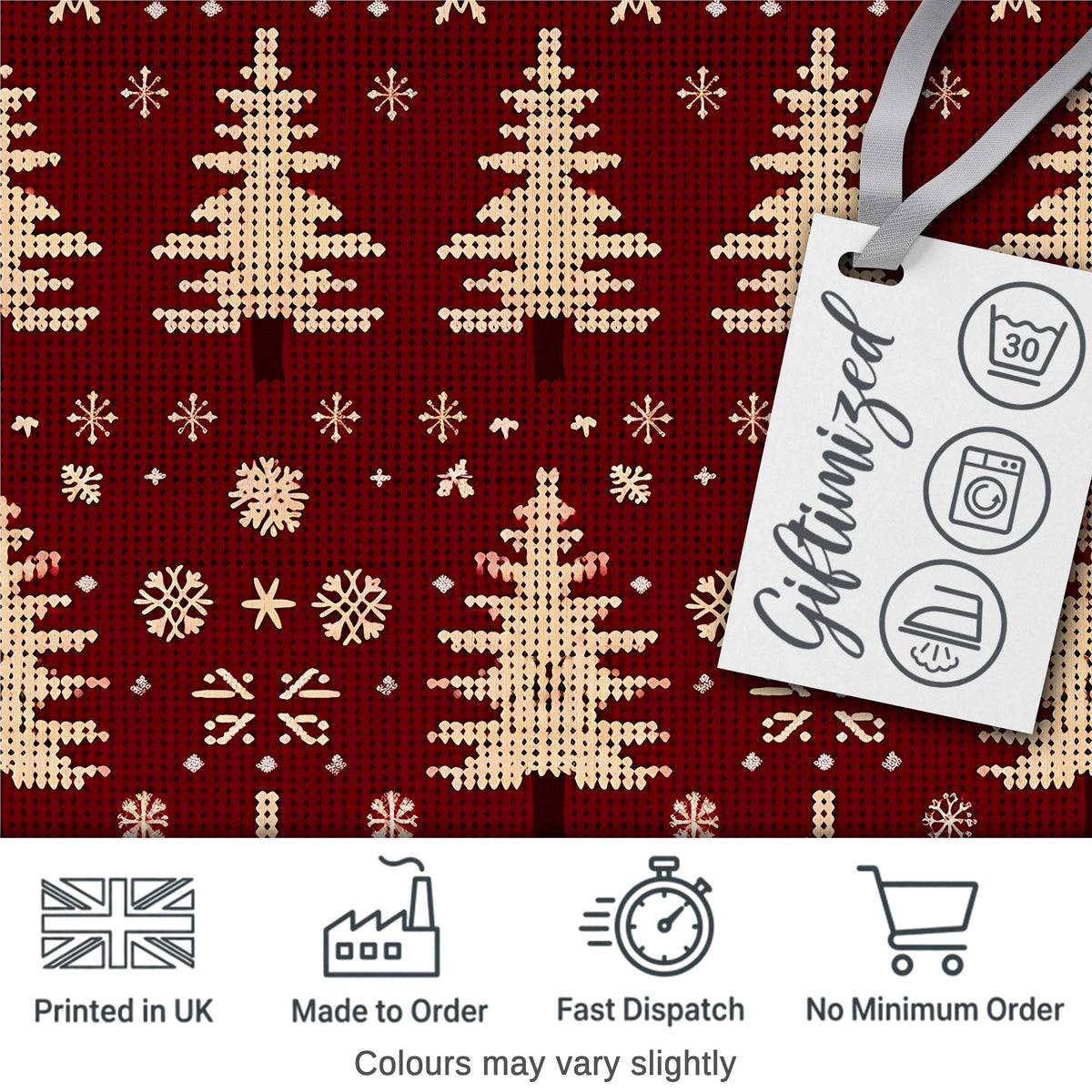 Vintage Knitted Christmas Tree Snowflake Seamless Pattern Digital Print Fabric by the Metre UK Sewing Quilting Textile