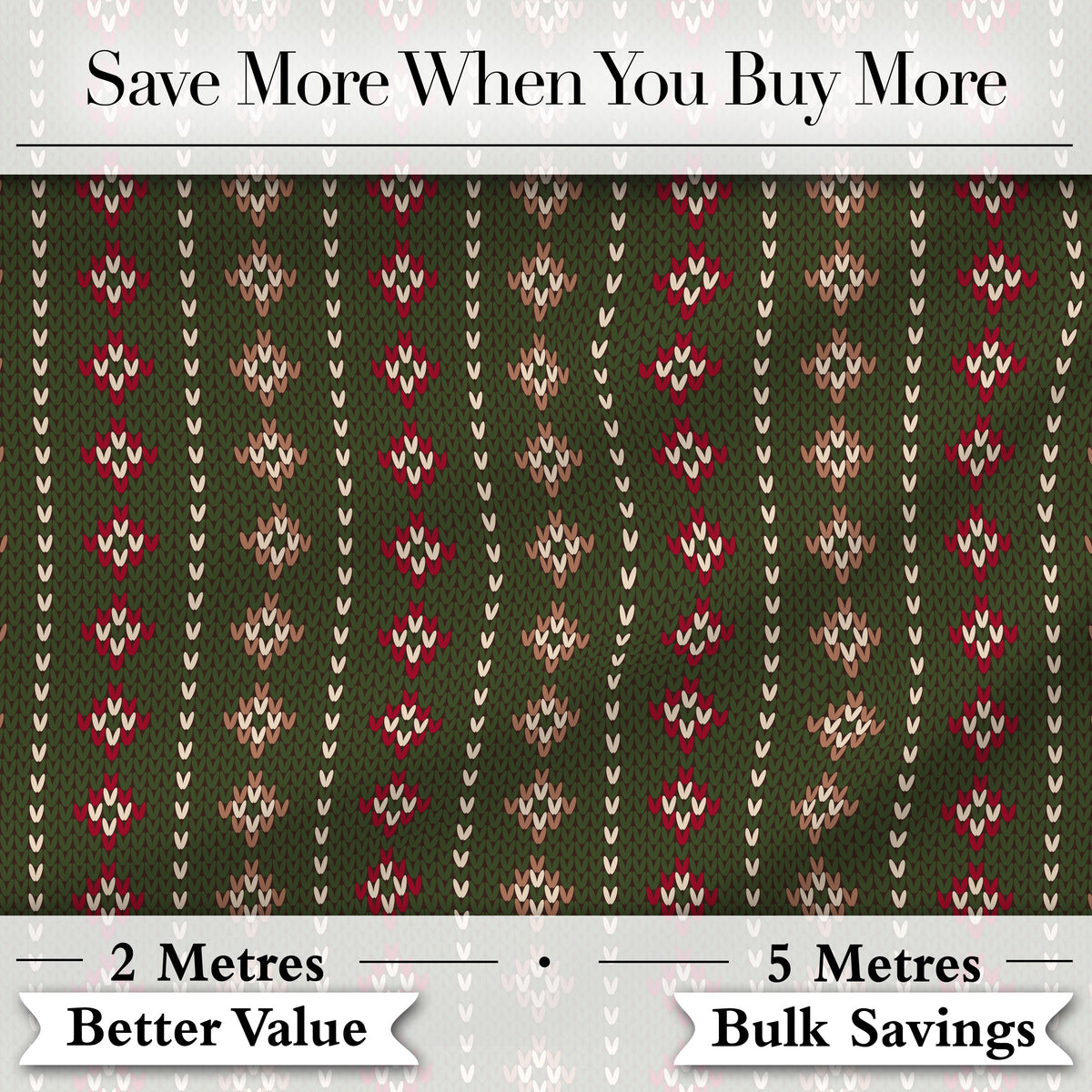 Green Knitted Heart Nordic Pattern Seamless Digital Print Fabric by the Metre UK Sewing Quilting Textile