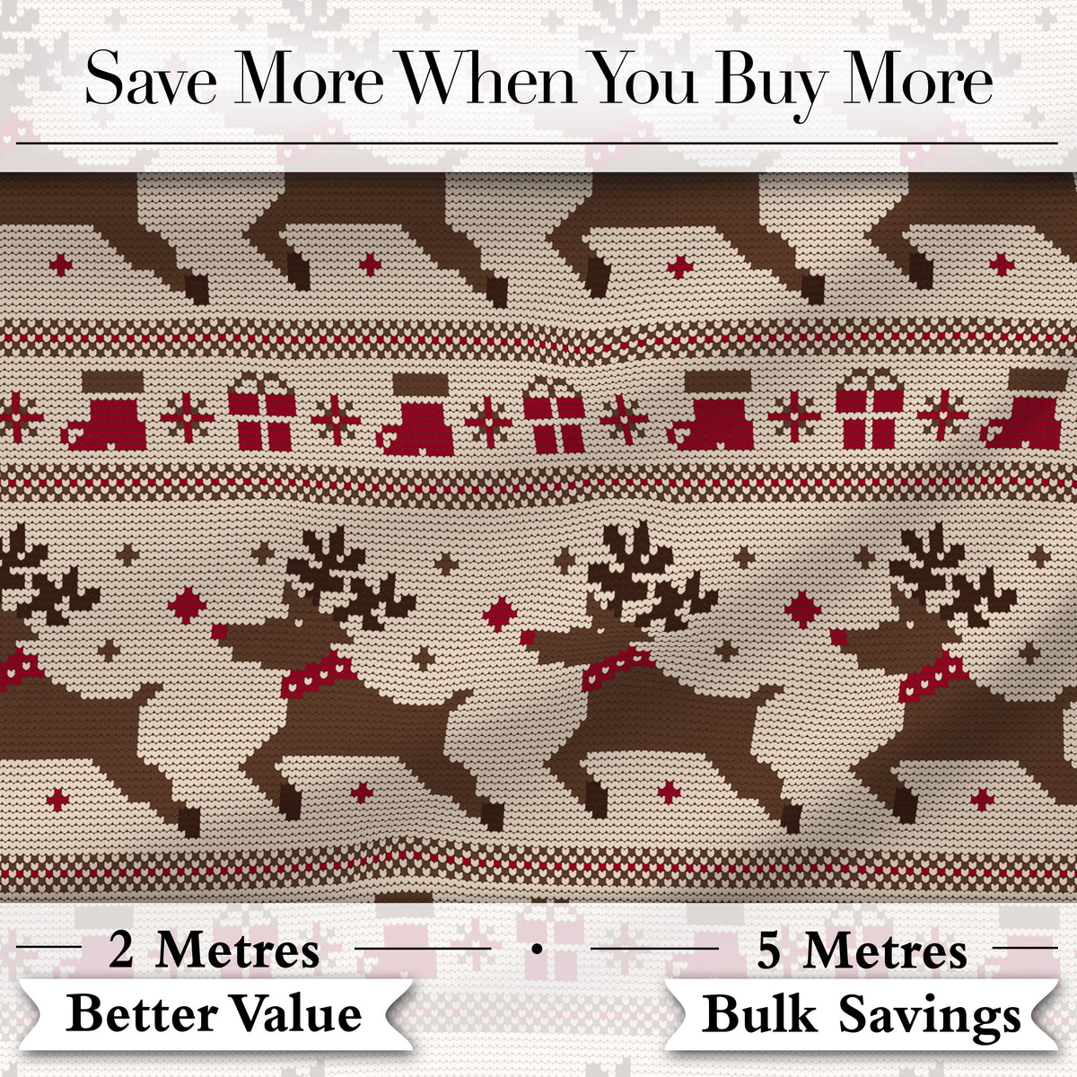 Classic Reindeer Gift Nordic Knitted Seamless Pattern Christmas Digital Print Fabric by the Metre UK Sewing Quilting Textile