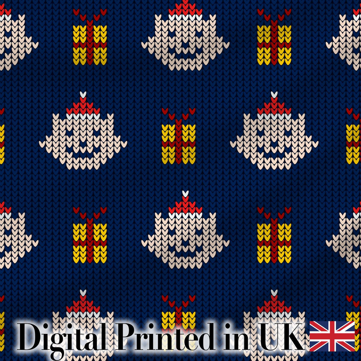 Blue Knitted Christmas Ornament Gift Seamless Pattern Digital Print Fabric by the Metre UK Sewing Quilting Textile