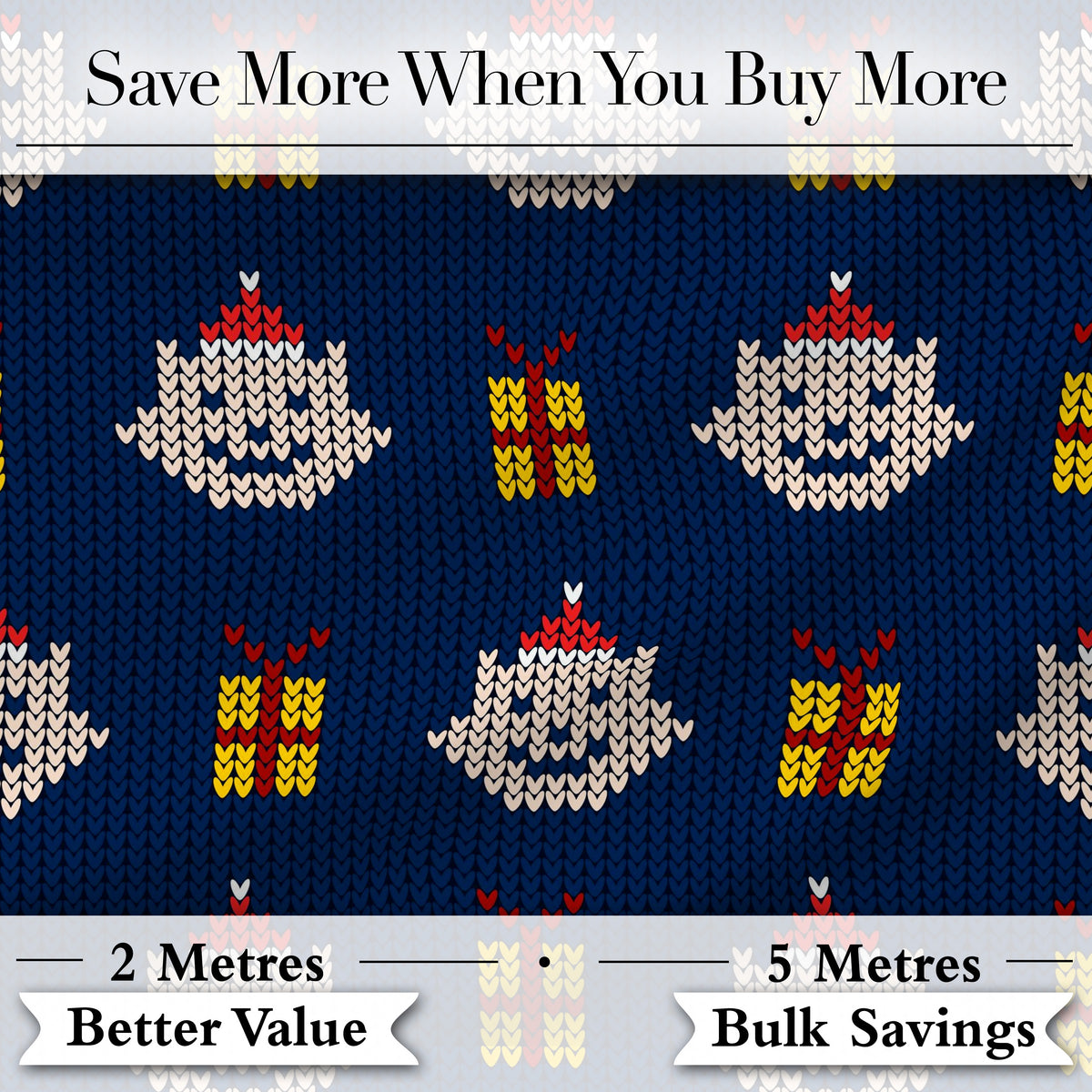 Blue Knitted Christmas Ornament Gift Seamless Pattern Digital Print Fabric by the Metre UK Sewing Quilting Textile