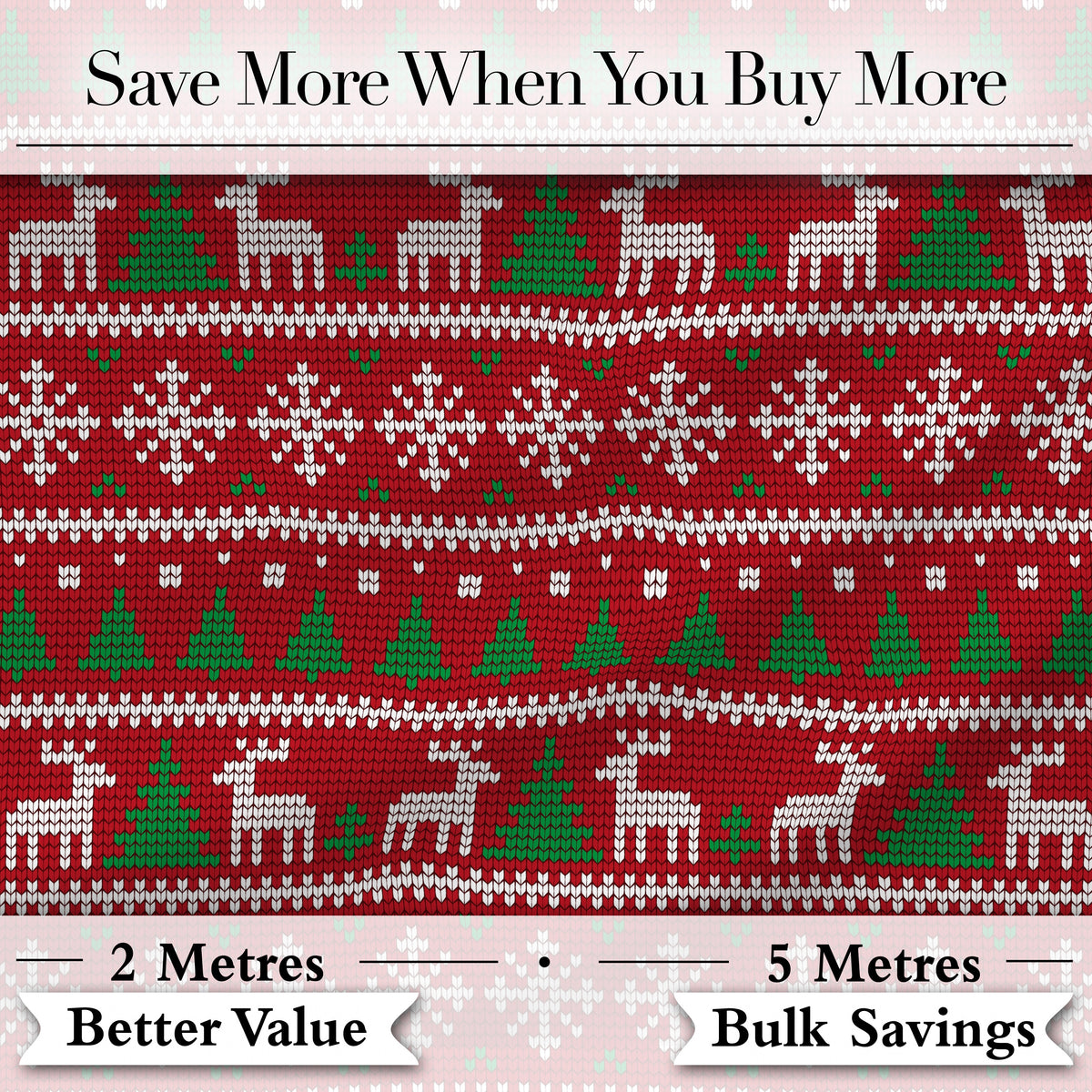 Traditional Reindeer Christmas Knit Pattern Seamless Digital Print Fabric by the Metre UK Sewing Quilting Textile