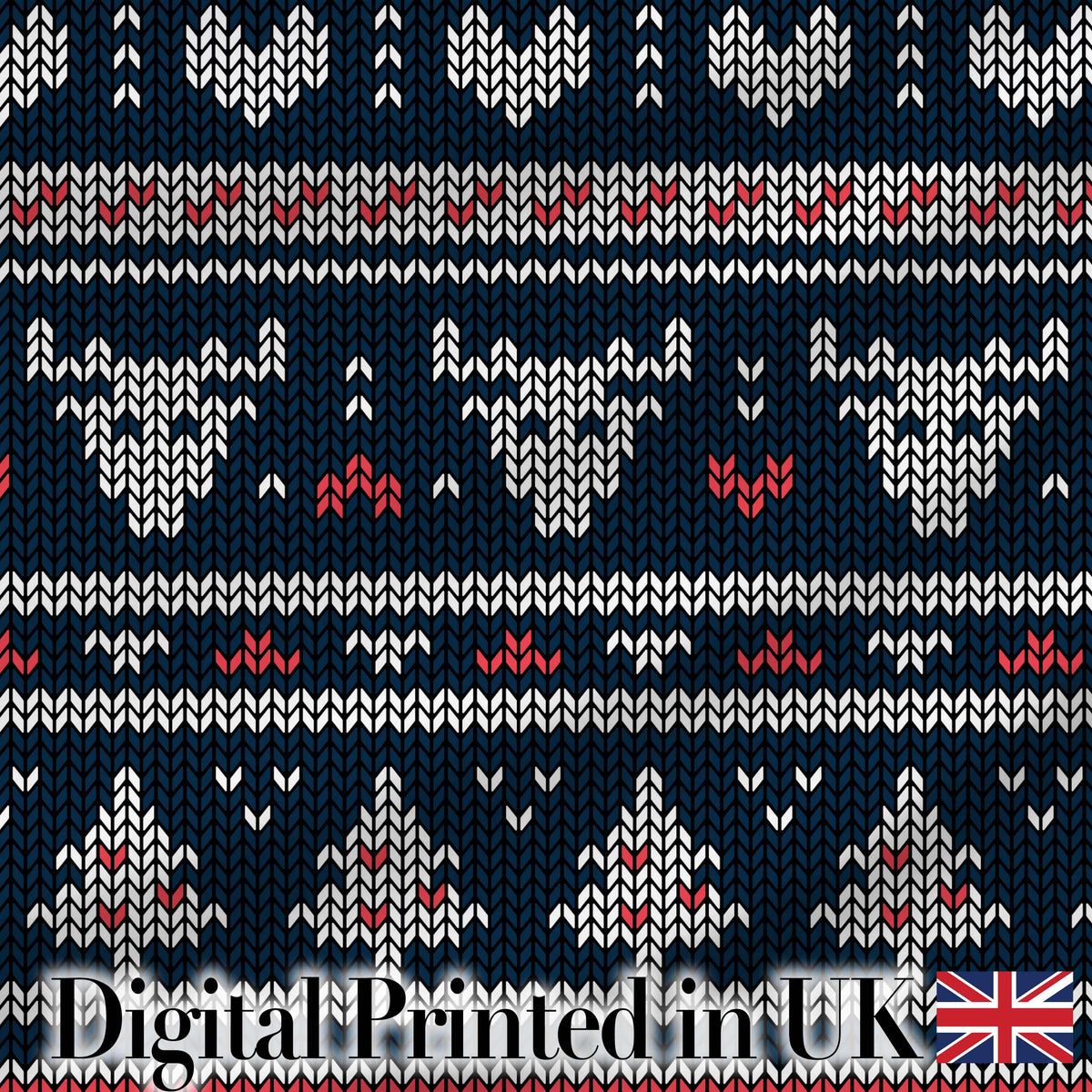 Blue Nordic Snowflake Knitted Pattern Seamless Winter Digital Print Fabric by the Metre UK Sewing Quilting Textile
