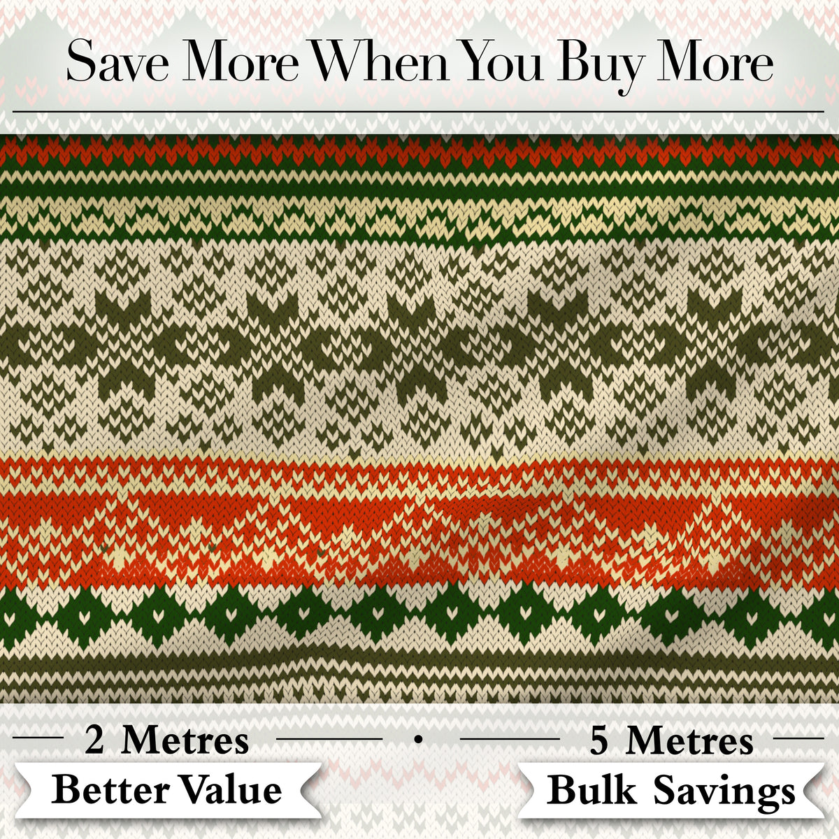Nordic Zigzag Knit Green Red Cream Geometric Festive Sweater Style Seamless Digital Print Fabric by the Metre UK Sewing Quilting Textile