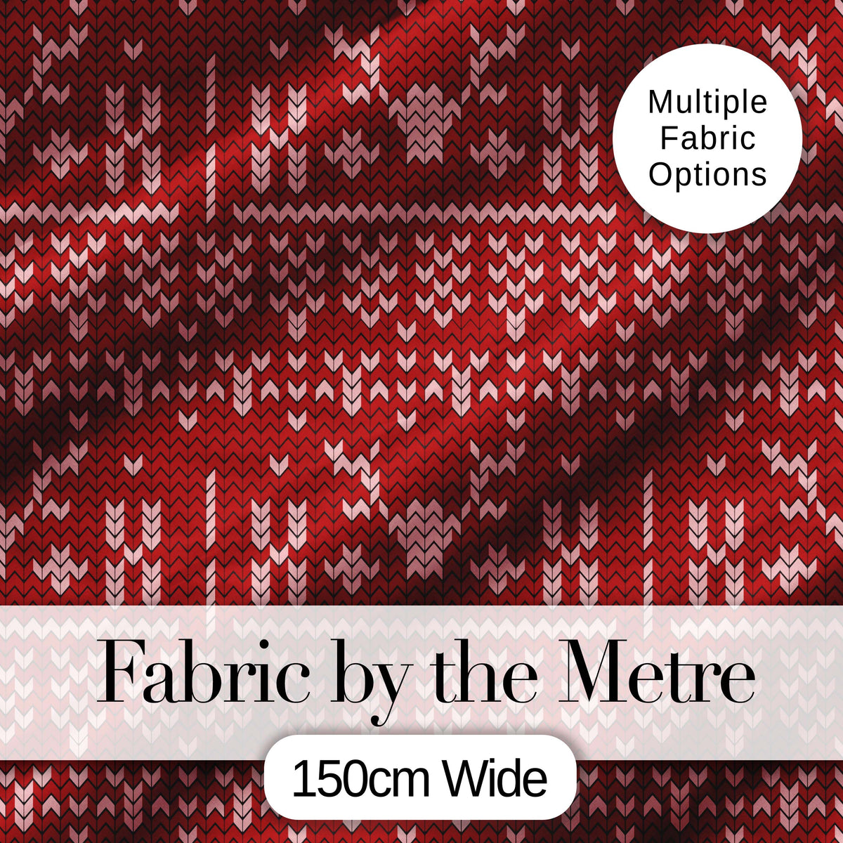 RedNordic Knit Heart Snowflake Pattern Christmas Sweater Style Festive Seamless Digital Print Fabric by the Metre UK Sewing Quilting Textile