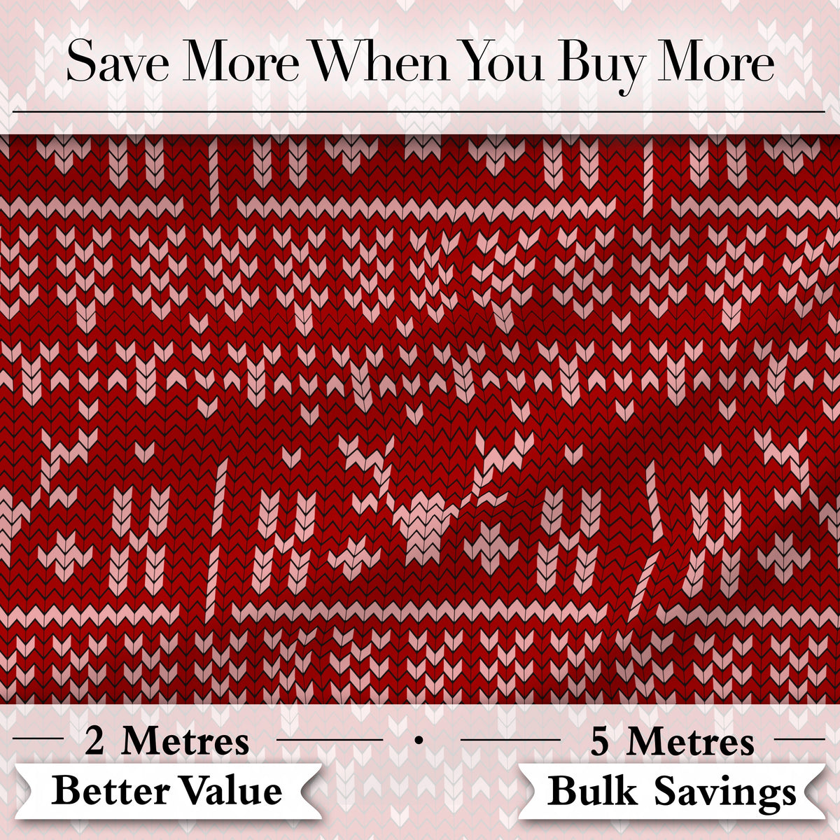RedNordic Knit Heart Snowflake Pattern Christmas Sweater Style Festive Seamless Digital Print Fabric by the Metre UK Sewing Quilting Textile