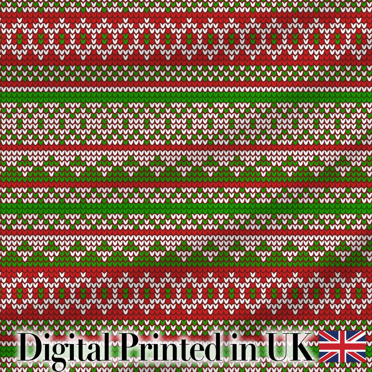 Classic Red Green White Knit Stripe Pattern Nordic Christmas Sweater Style Digital Print Fabric by the Metre UK Sewing Quilting Textile