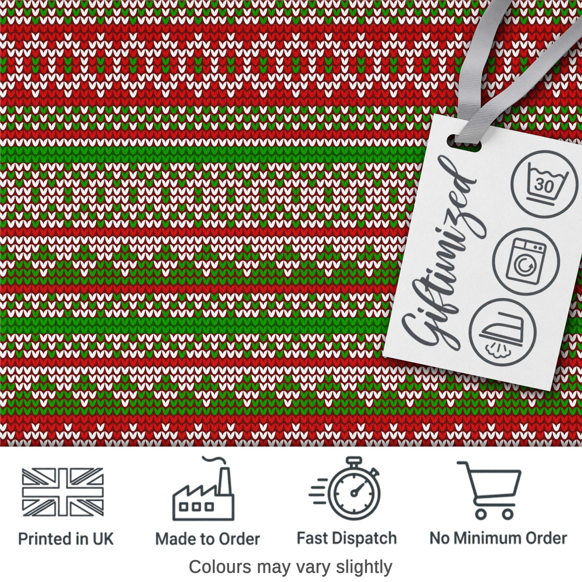 Classic Red Green White Knit Stripe Pattern Nordic Christmas Sweater Style Digital Print Fabric by the Metre UK Sewing Quilting Textile
