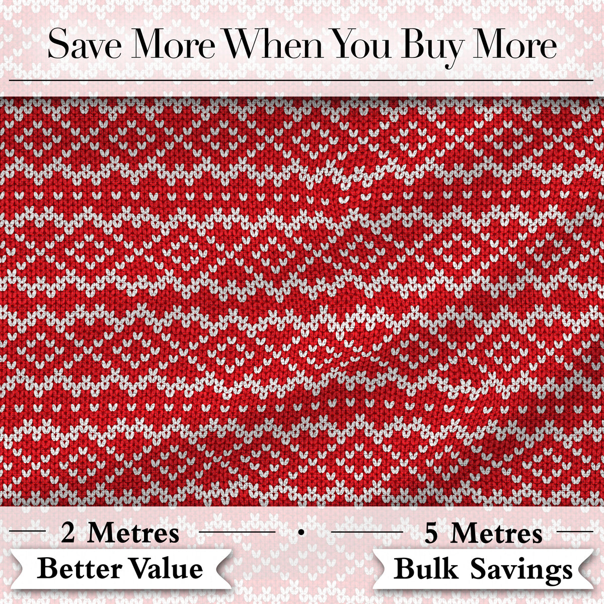 Red White Nordic Knit Snowflake Chevron Pattern Christmas Sweater StyleDigital Print Fabric by the Metre UK Sewing Quilting Textile