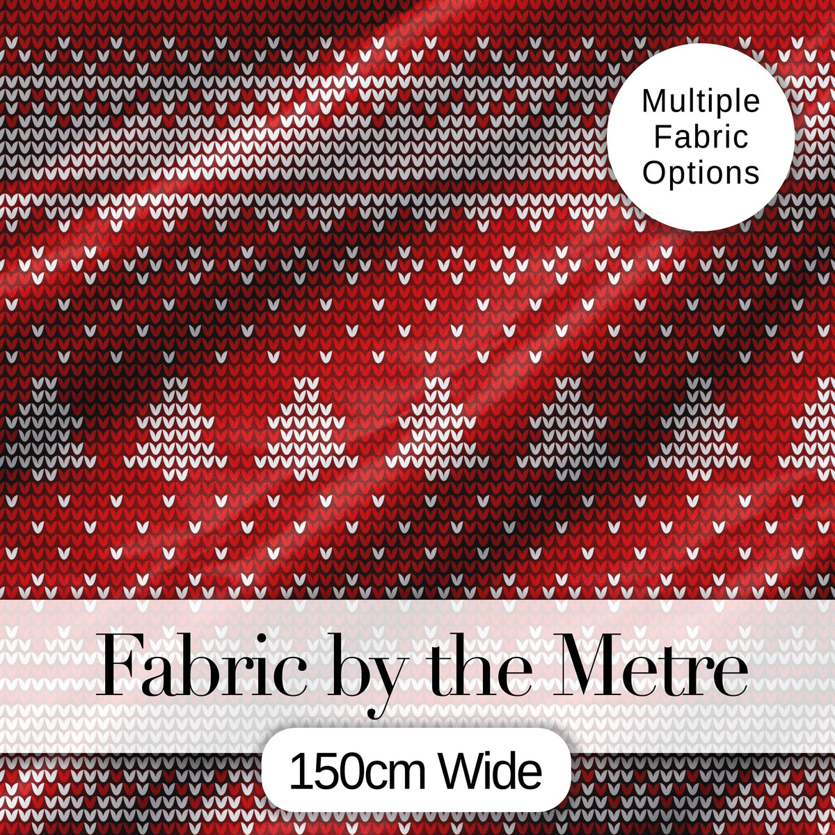 Classic Red White Nordic Knit Snowflake Stripe Pattern Seamless Festive Digital Print Fabric by the Metre UK Sewing Quilting Textile