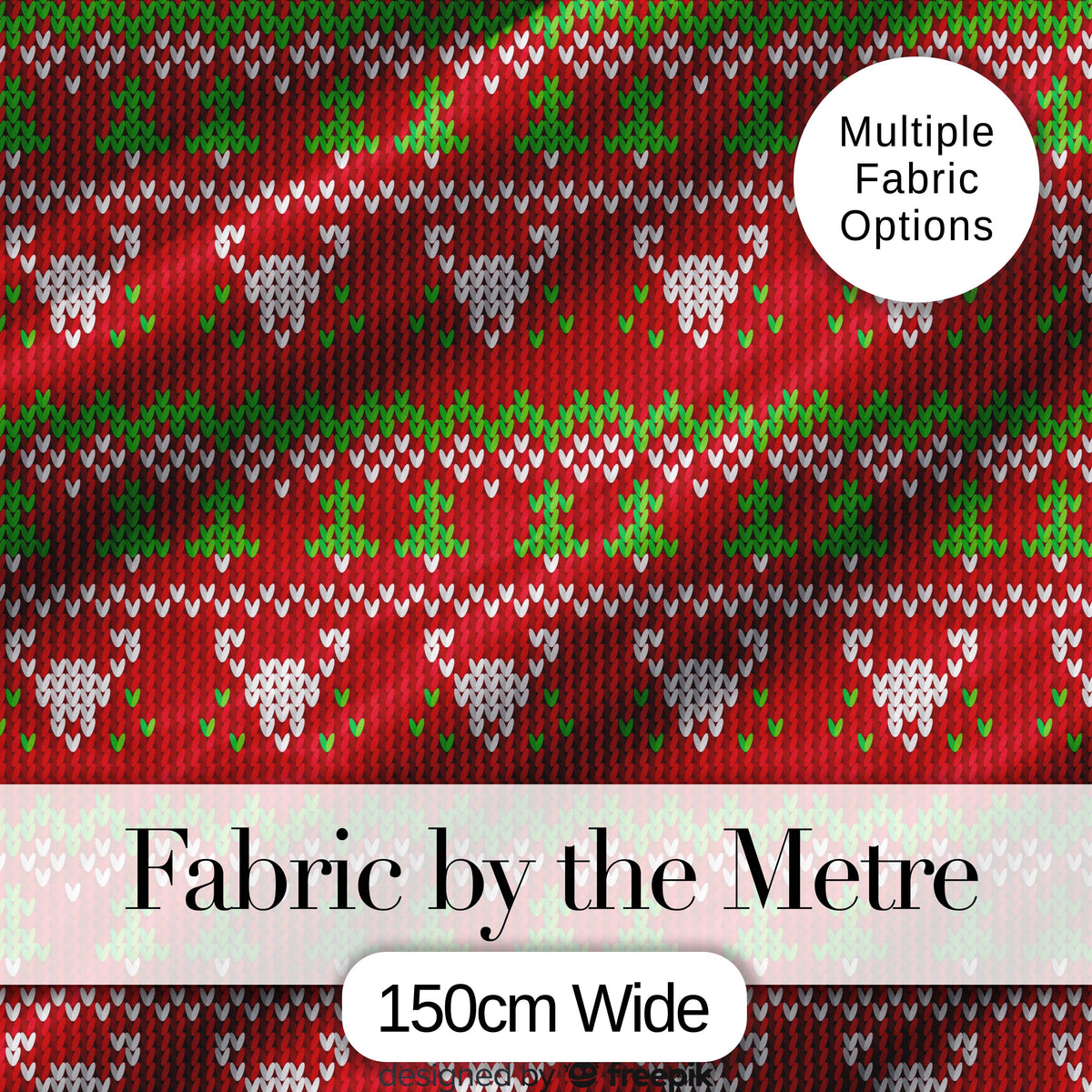 Festive Heart Christmas Tree Knit Pattern Red Green White Nordic Textile Digital Print Fabric by the Metre UK Sewing Quilting Textile