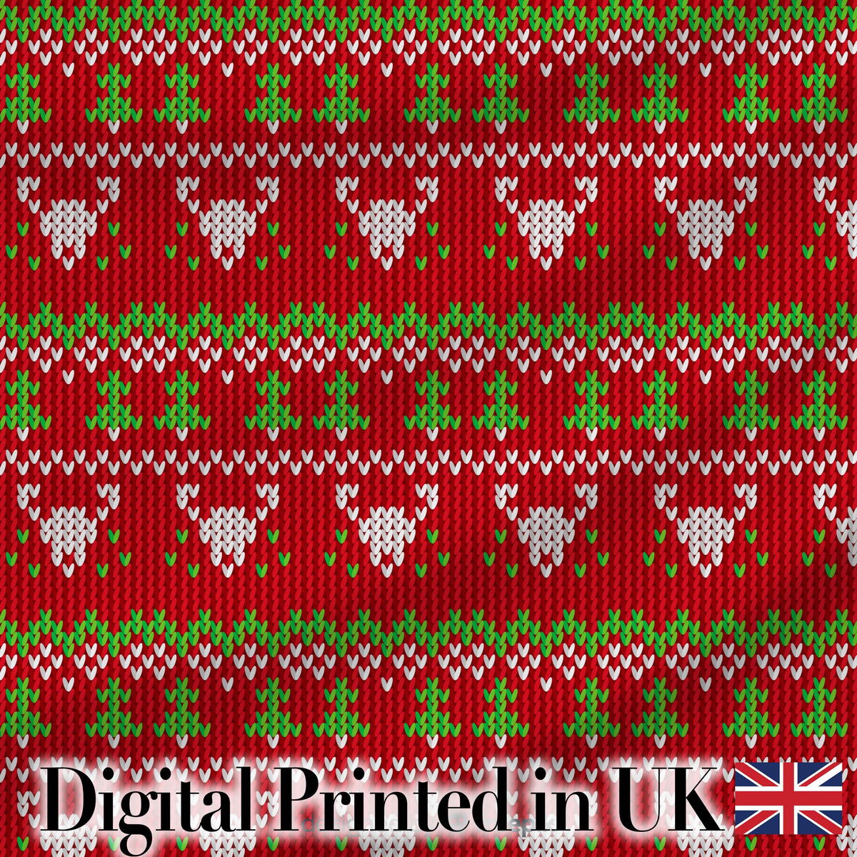 Festive Heart Christmas Tree Knit Pattern Red Green White Nordic Textile Digital Print Fabric by the Metre UK Sewing Quilting Textile