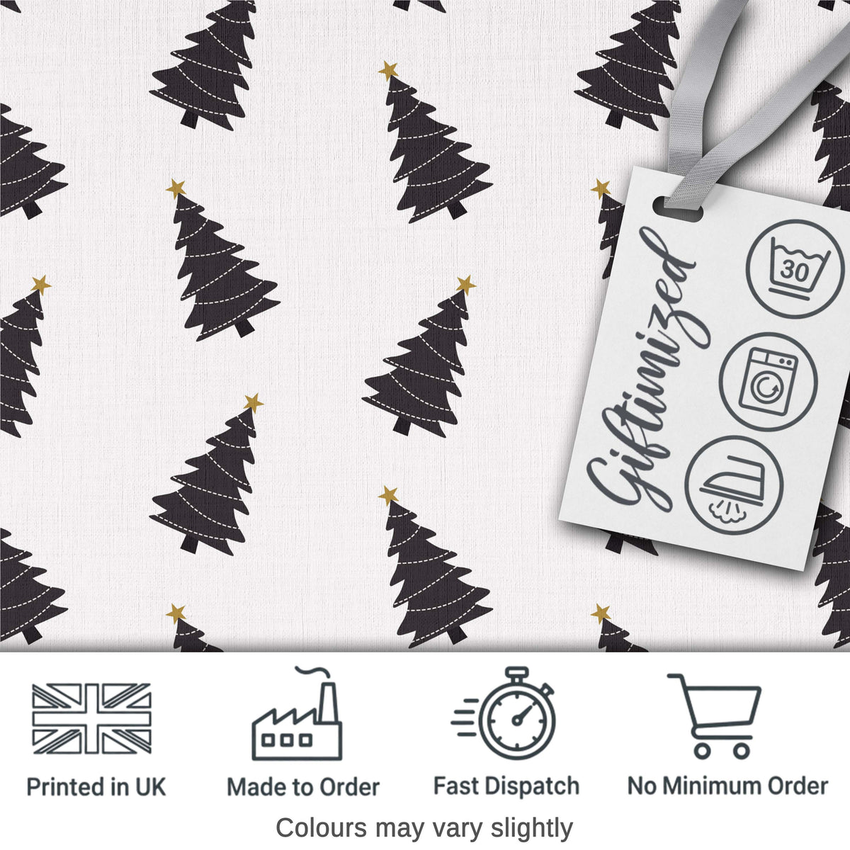 Minimal Christmas Tree Pattern Grey Background Simple Holiday Seamless Modern Digital Print Fabric by the Metre UK Sewing Quilting Textile