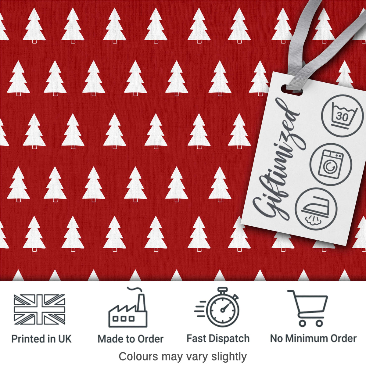 Minimal White Christmas Trees on Red Background Simple Holiday Seamless Pattern Digital Print Fabric by the Metre UK Sewing Quilting Textile