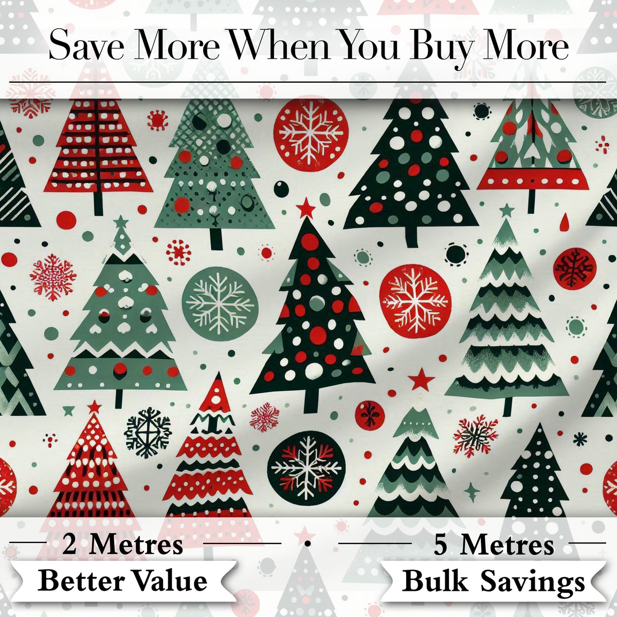 Scandi Christmas Trees Polka Dots Snowflakes Cute Holiday Seamless Pattern Digital Print Fabric by the Metre UK Sewing Quilting Textile