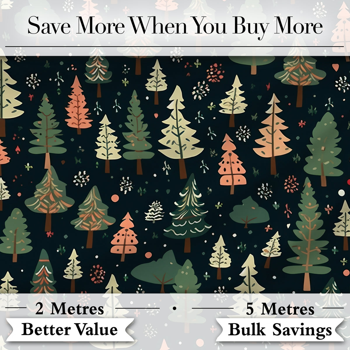 Scandi Forest Christmas Trees Pastel Green Pink Snowflakes Seamless Pattern Digital Print Fabric by the Metre UK Sewing Quilting Textile