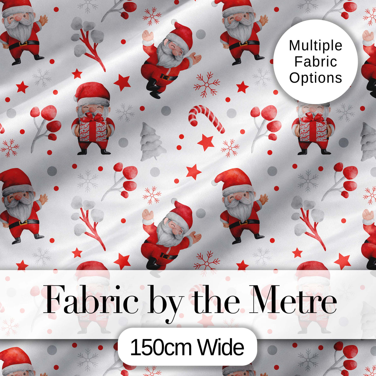 Cute Santa Claus Gift Stars Snowflakes Seamless Pattern Digital Print Fabric by the Metre UK Sewing Quilting Textile