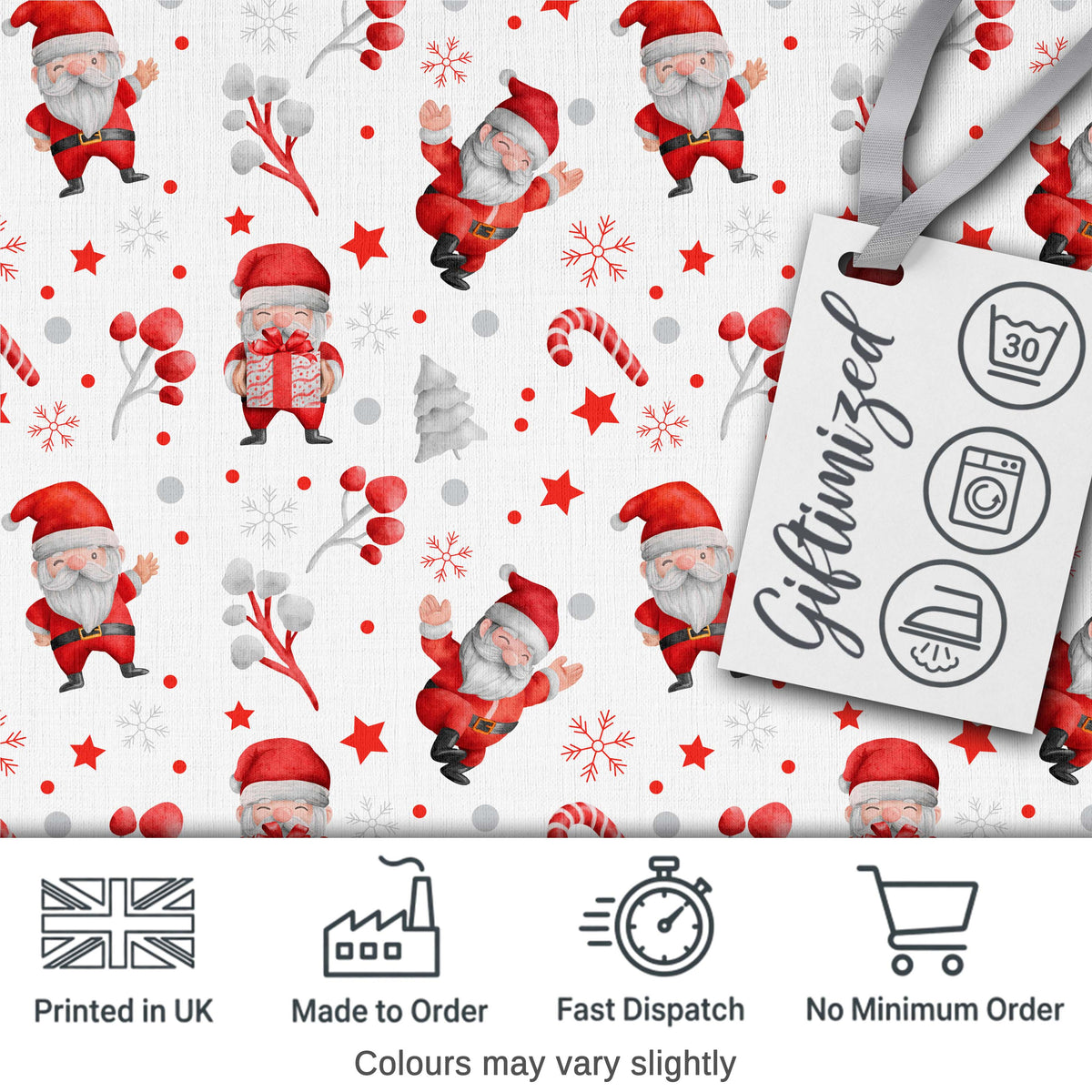 Cute Santa Claus Gift Stars Snowflakes Seamless Pattern Digital Print Fabric by the Metre UK Sewing Quilting Textile