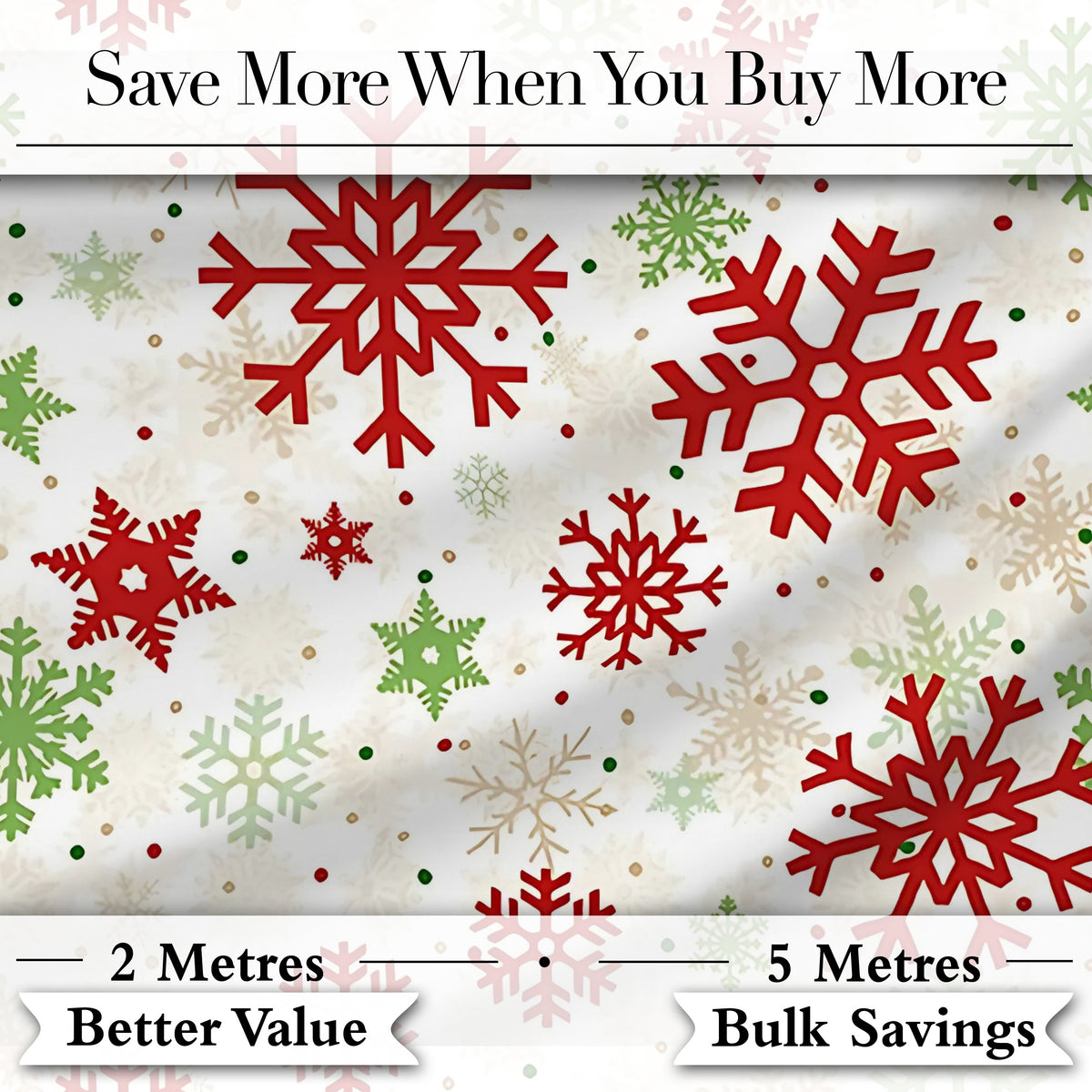 Red Green Snowflake Winter Holiday Seamless Pattern Digital Print Fabric by the Metre UK Sewing Quilting Textile
