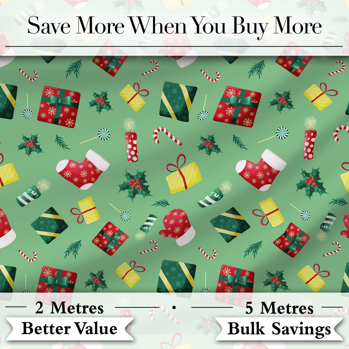 Santa Reindeer Snowman Gift Boxes Ornaments Festive Seamless Pattern Digital Print Fabric by the Metre UK Sewing Quilting Textile