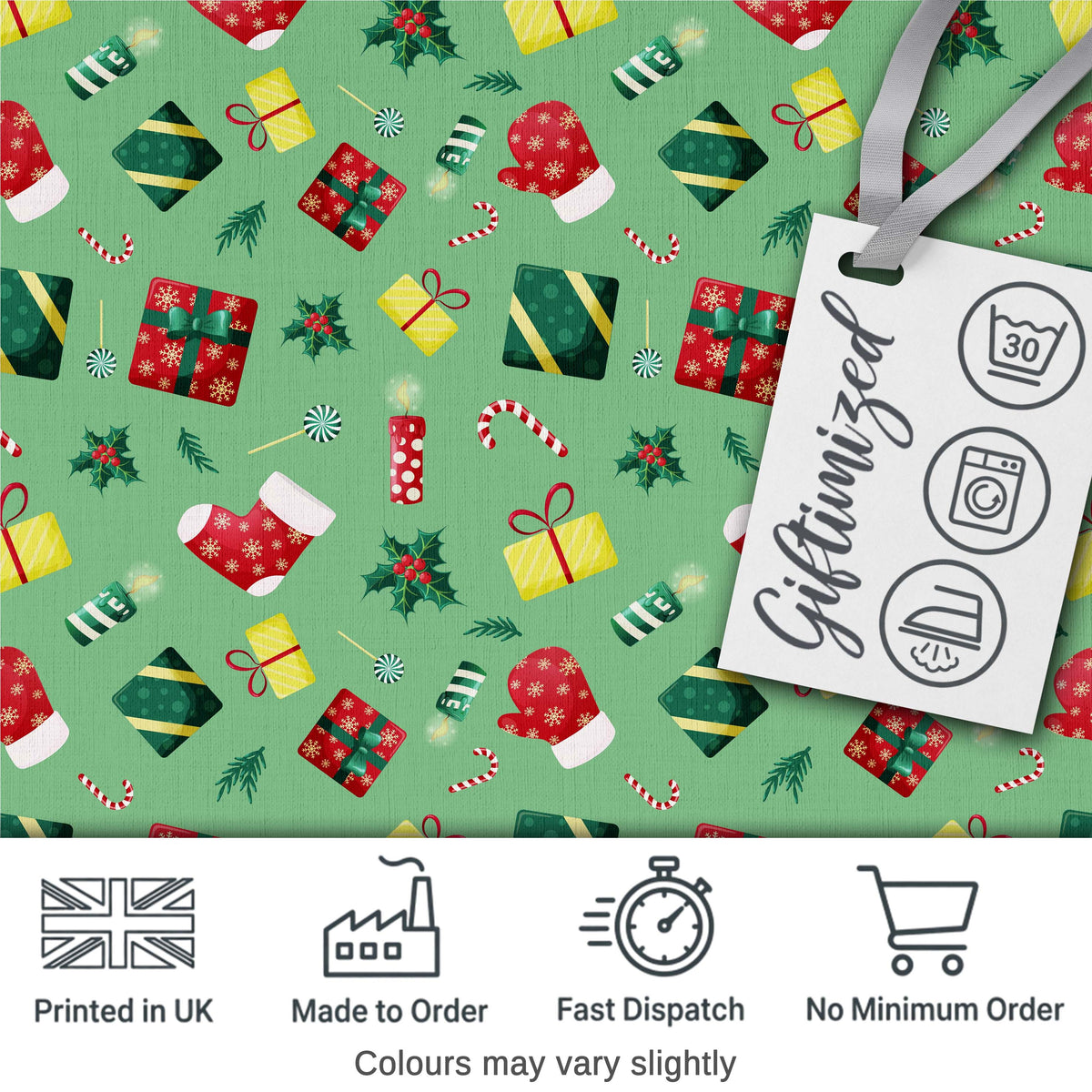 Santa Reindeer Snowman Gift Boxes Ornaments Festive Seamless Pattern Digital Print Fabric by the Metre UK Sewing Quilting Textile