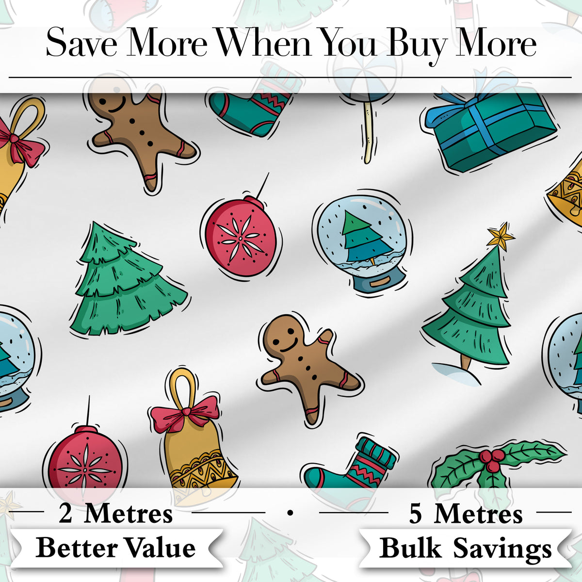 Cute Gingerbread Cookie Ornament Bell Tree Seamless Pattern Digital Print Fabric by the Metre UK Sewing Quilting Textile