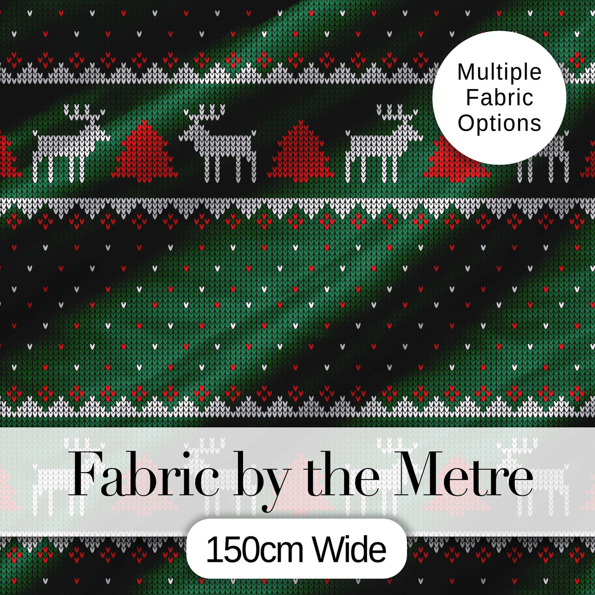 Green Knitted Christmas Reindeer Fair Isle Seamless Pattern Digital Print Fabric by the Metre UK Sewing Quilting Textile