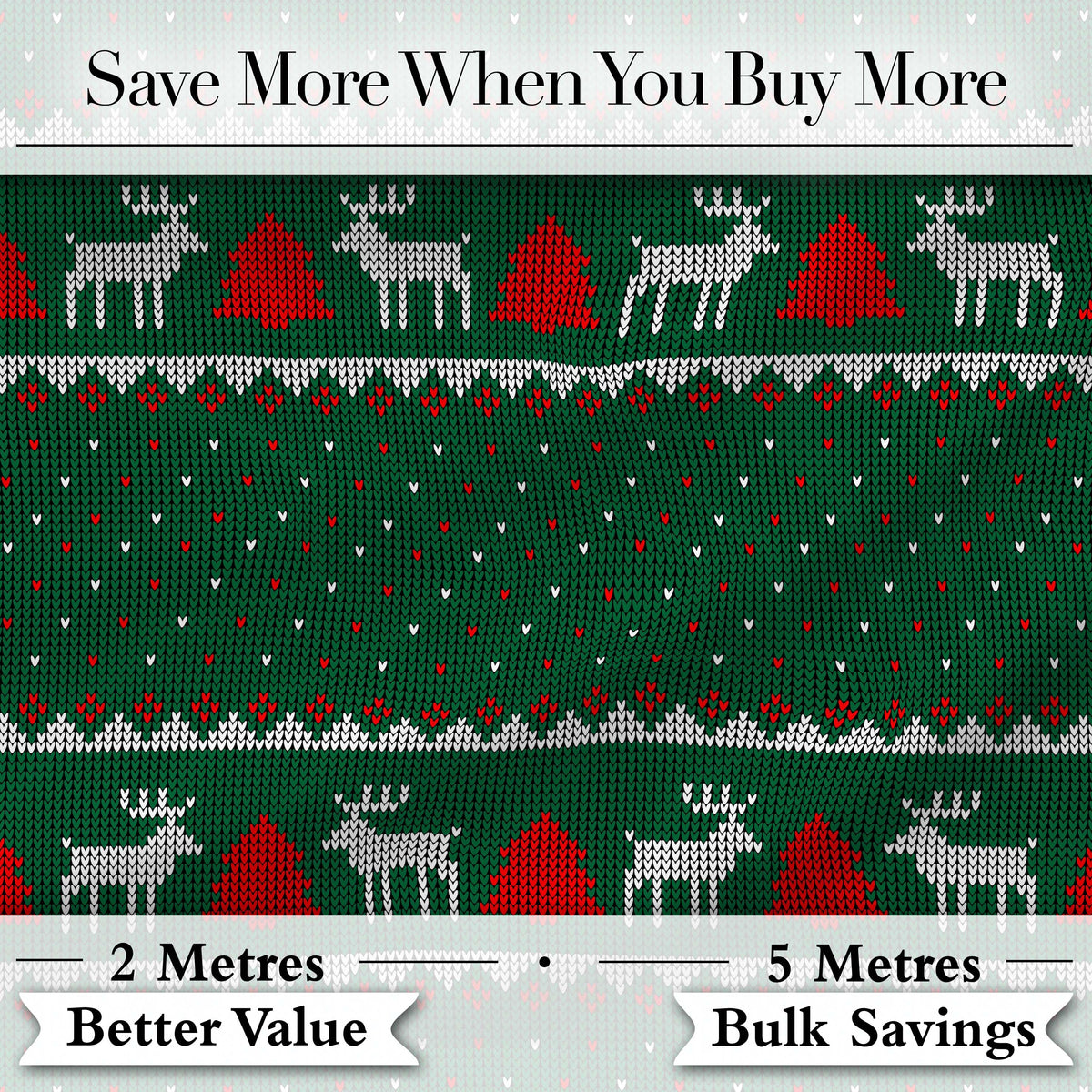 Green Knitted Christmas Reindeer Fair Isle Seamless Pattern Digital Print Fabric by the Metre UK Sewing Quilting Textile