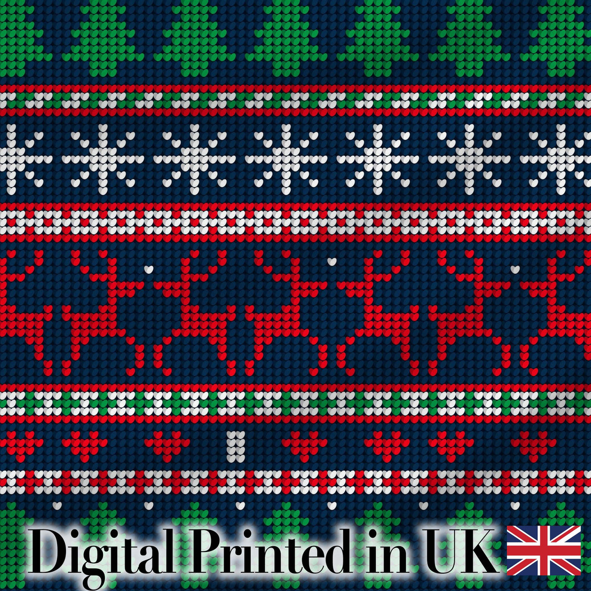 Blue Red Christmas Reindeer Snowflake Knit Seamless Pattern Digital Print Fabric by the Metre UK Sewing Quilting Textile
