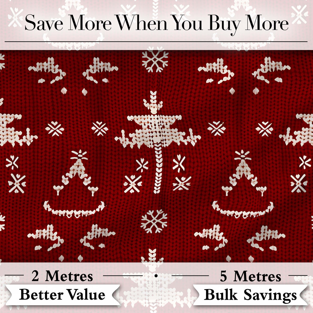 Red Nordic Snowflake Reindeer Knitted Seamless Pattern Digital Print Fabric by the Metre UK Sewing Quilting Textile