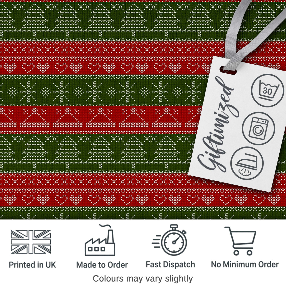 Green Red Nordic Christmas Tree Snowflake Fair Isle Seamless Pattern Digital Print Fabric by the Metre UK Sewing Quilting Textile
