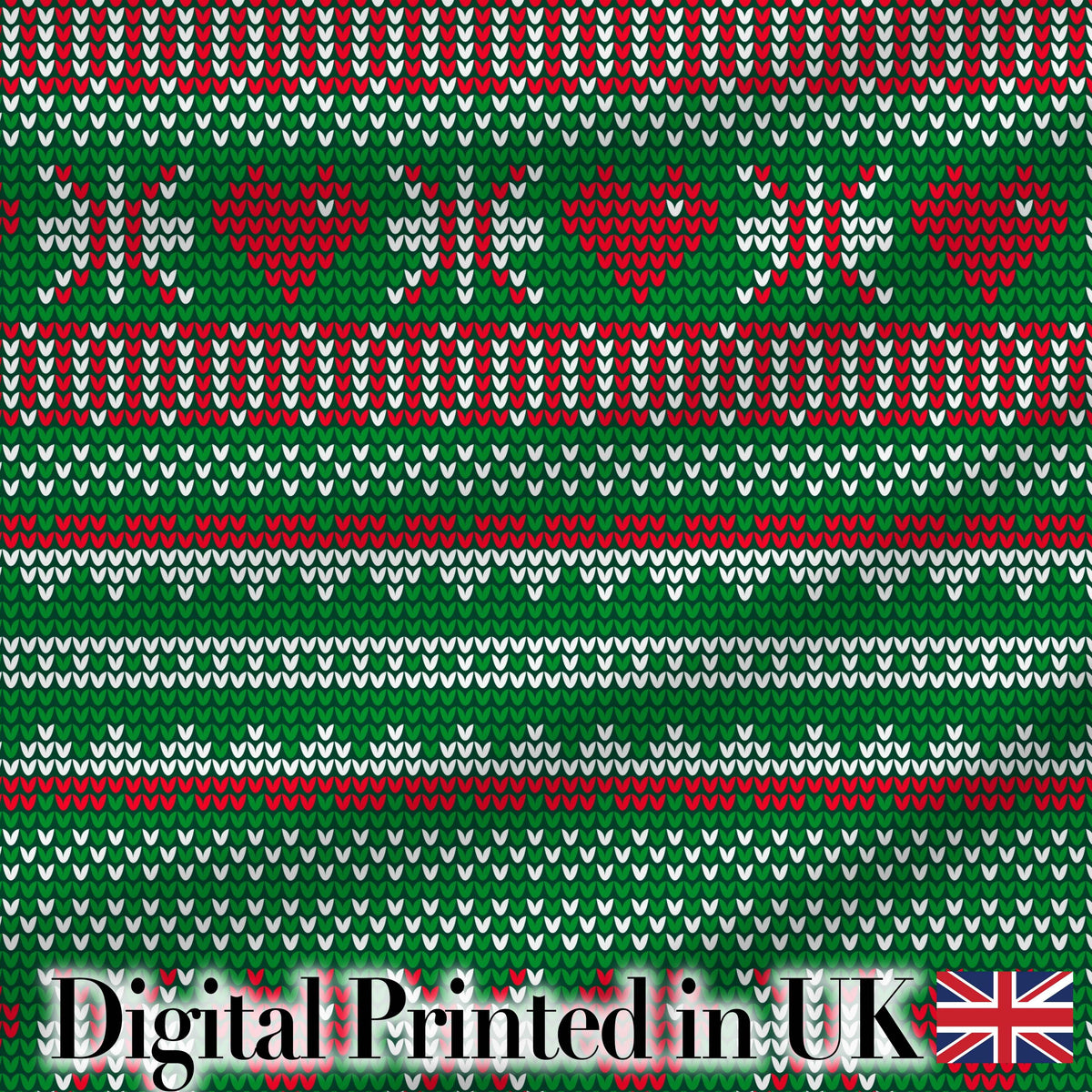 Green Red White Classic Nordic Knit Stripe Seamless Pattern Digital Print Fabric by the Metre UK Sewing Quilting Textile