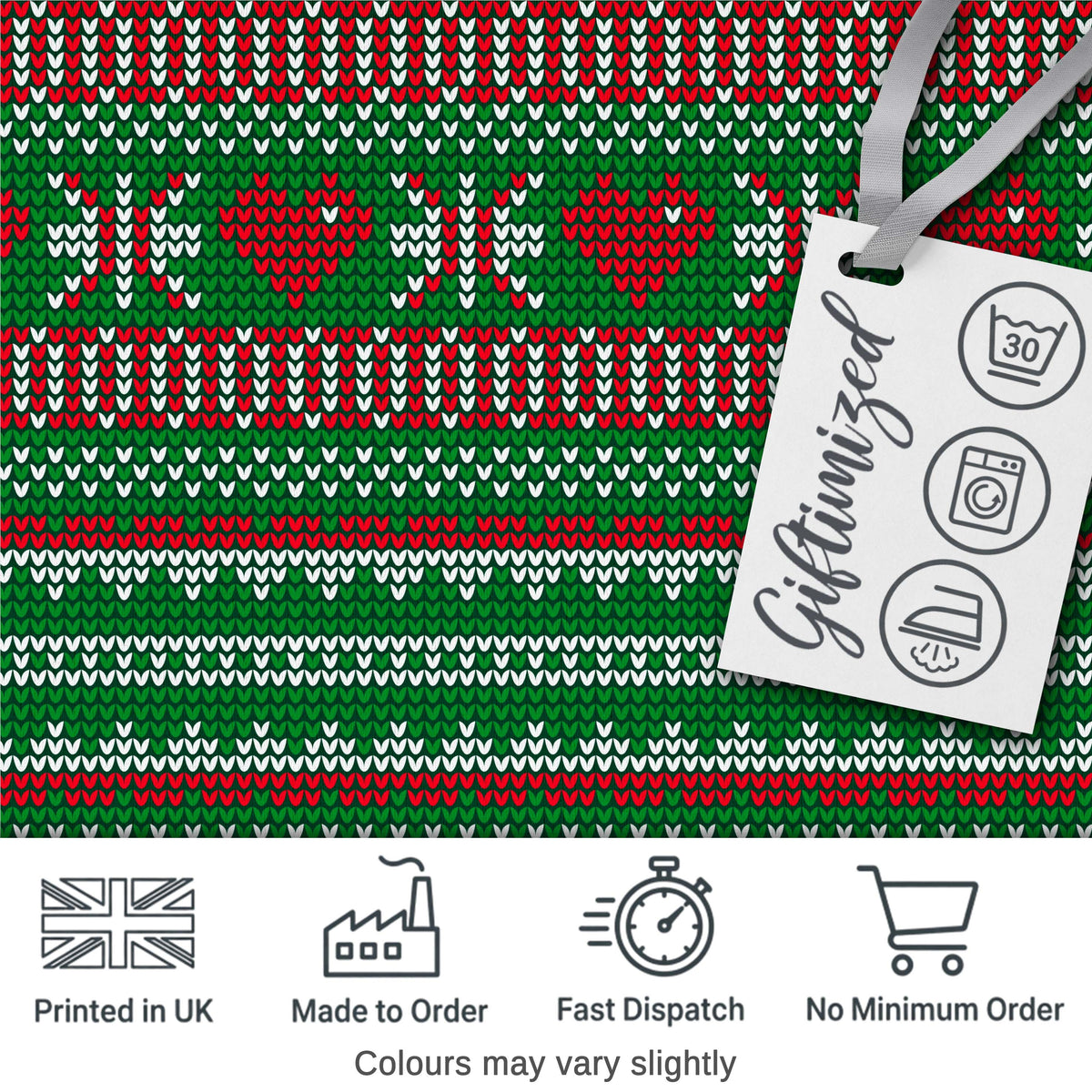 Green Red White Classic Nordic Knit Stripe Seamless Pattern Digital Print Fabric by the Metre UK Sewing Quilting Textile