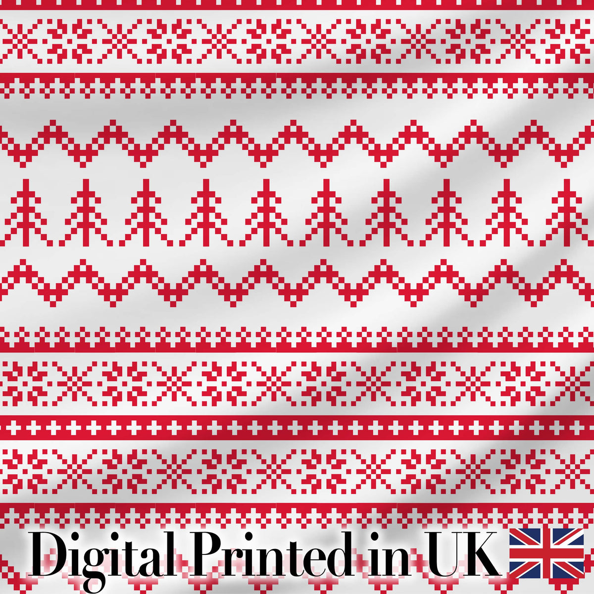 Minimal Red White Nordic Pixel Christmas Knit Seamless Pattern Digital Print Fabric by the Metre UK Sewing Quilting Textile