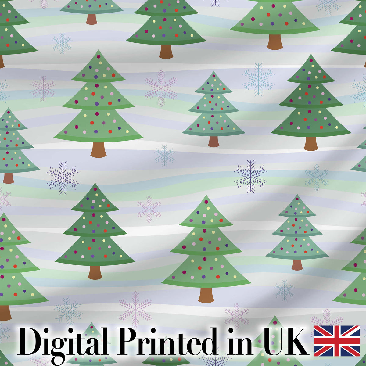 Pastel Christmas Tree Snowflake Winter Landscape Seamless Pattern Digital Print Fabric by the Metre UK Sewing Quilting Textile