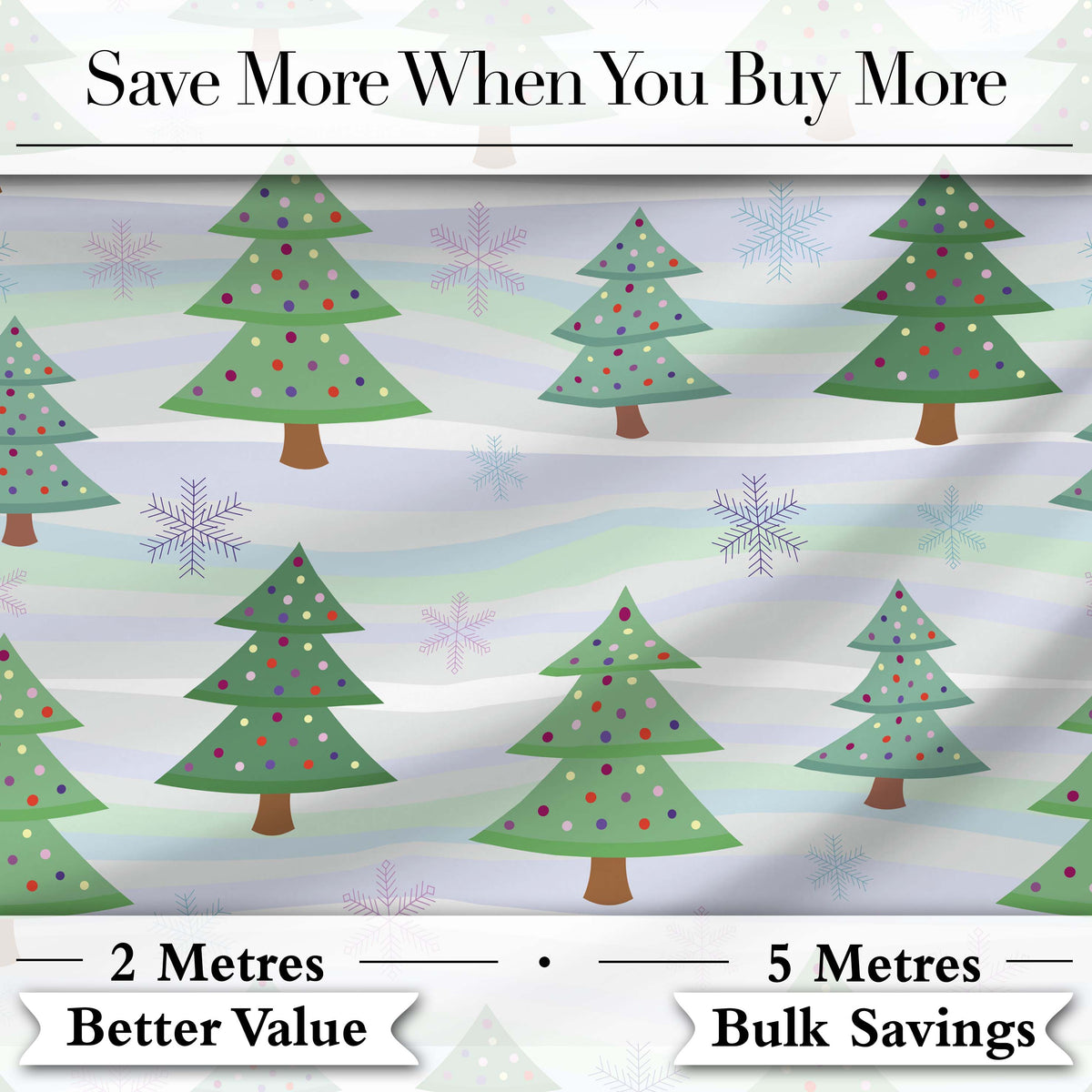 Pastel Christmas Tree Snowflake Winter Landscape Seamless Pattern Digital Print Fabric by the Metre UK Sewing Quilting Textile